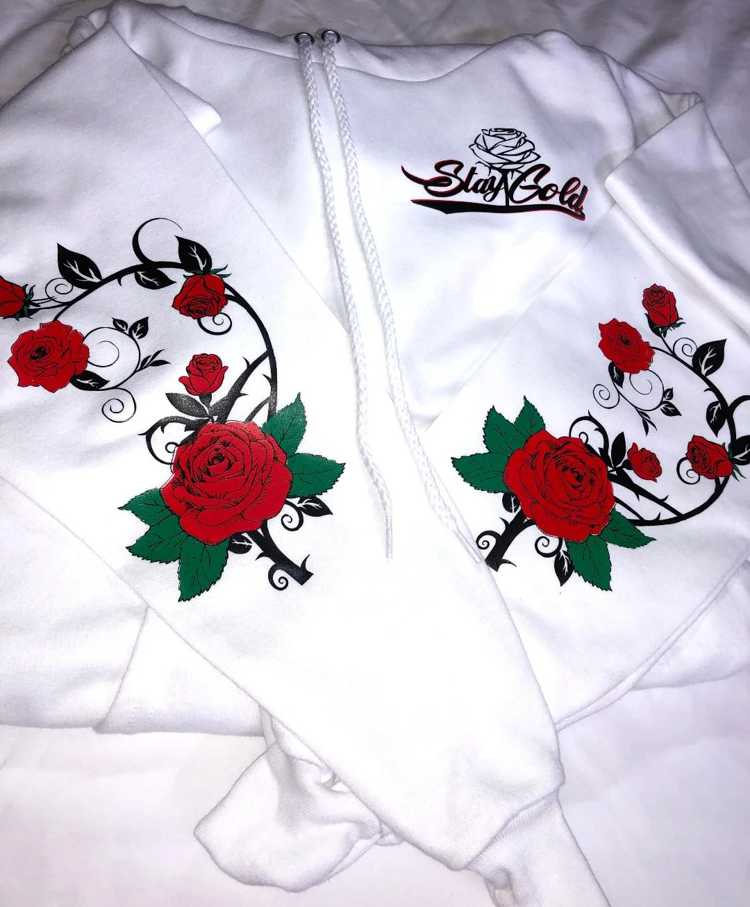 Stay Gold White Rose Hoodie