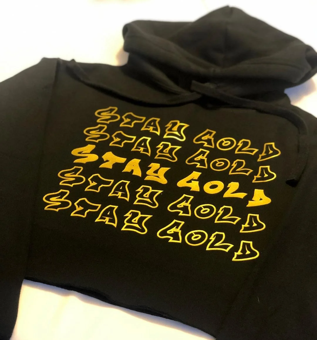 Women's Black Stay Gold Crop-Top Hoodie