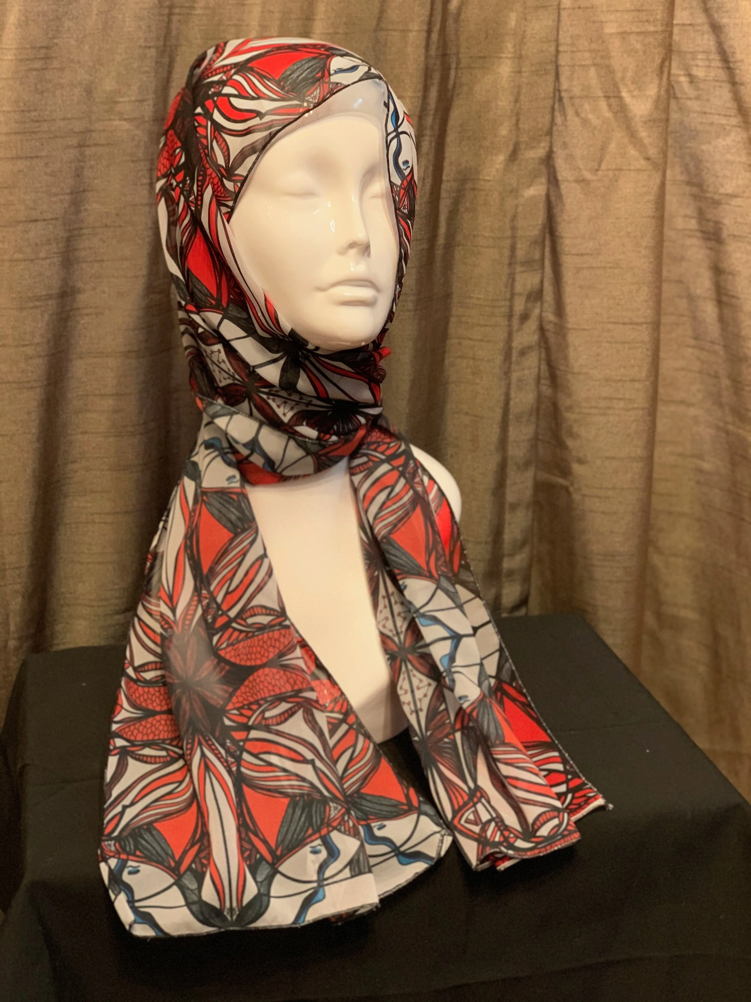 # 3 Red, White & Black  — Chiffon Scarf
