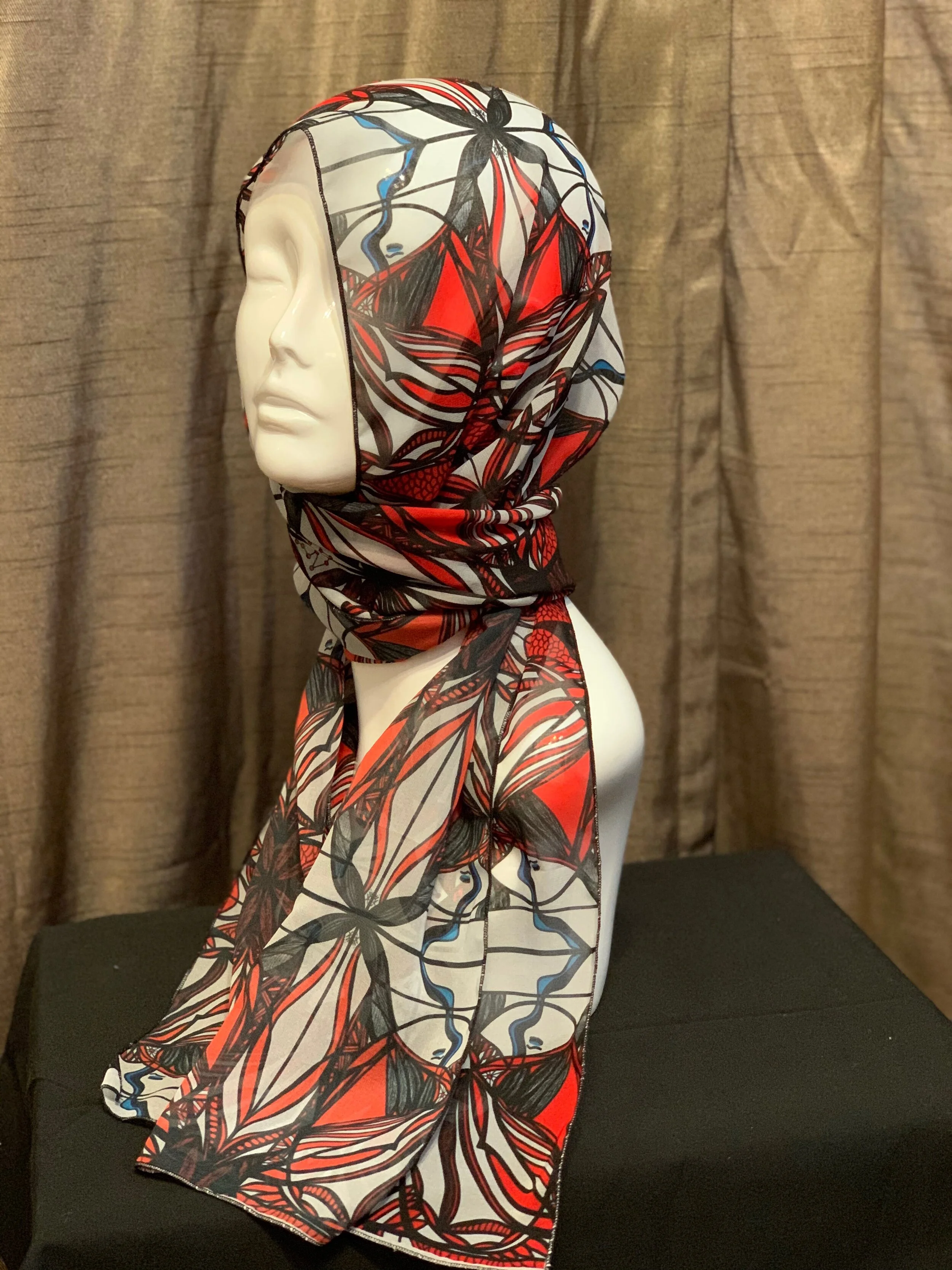 # 3 Red, White & Black  — Chiffon Scarf