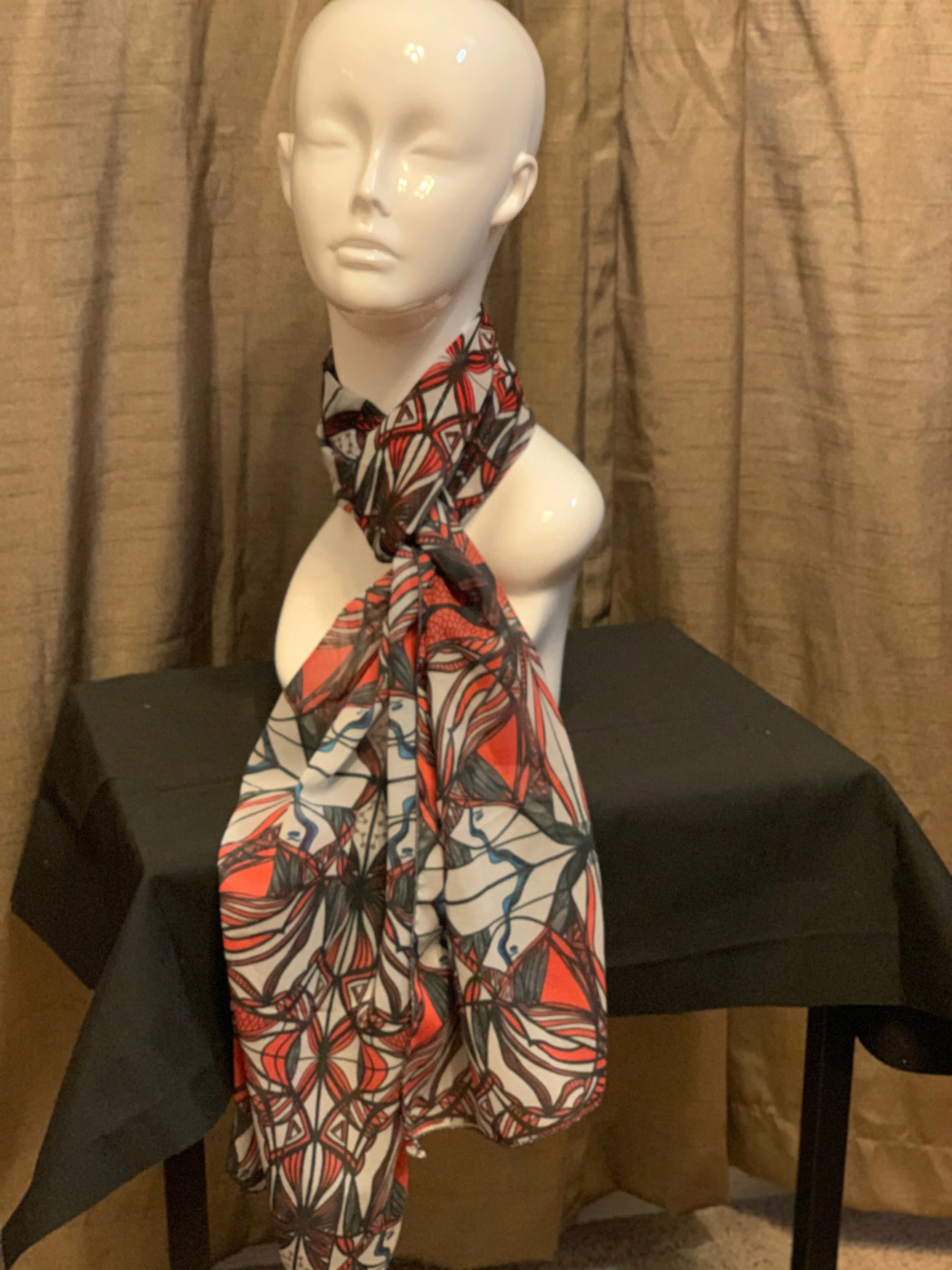 # 3 Red, White & Black  — Chiffon Scarf