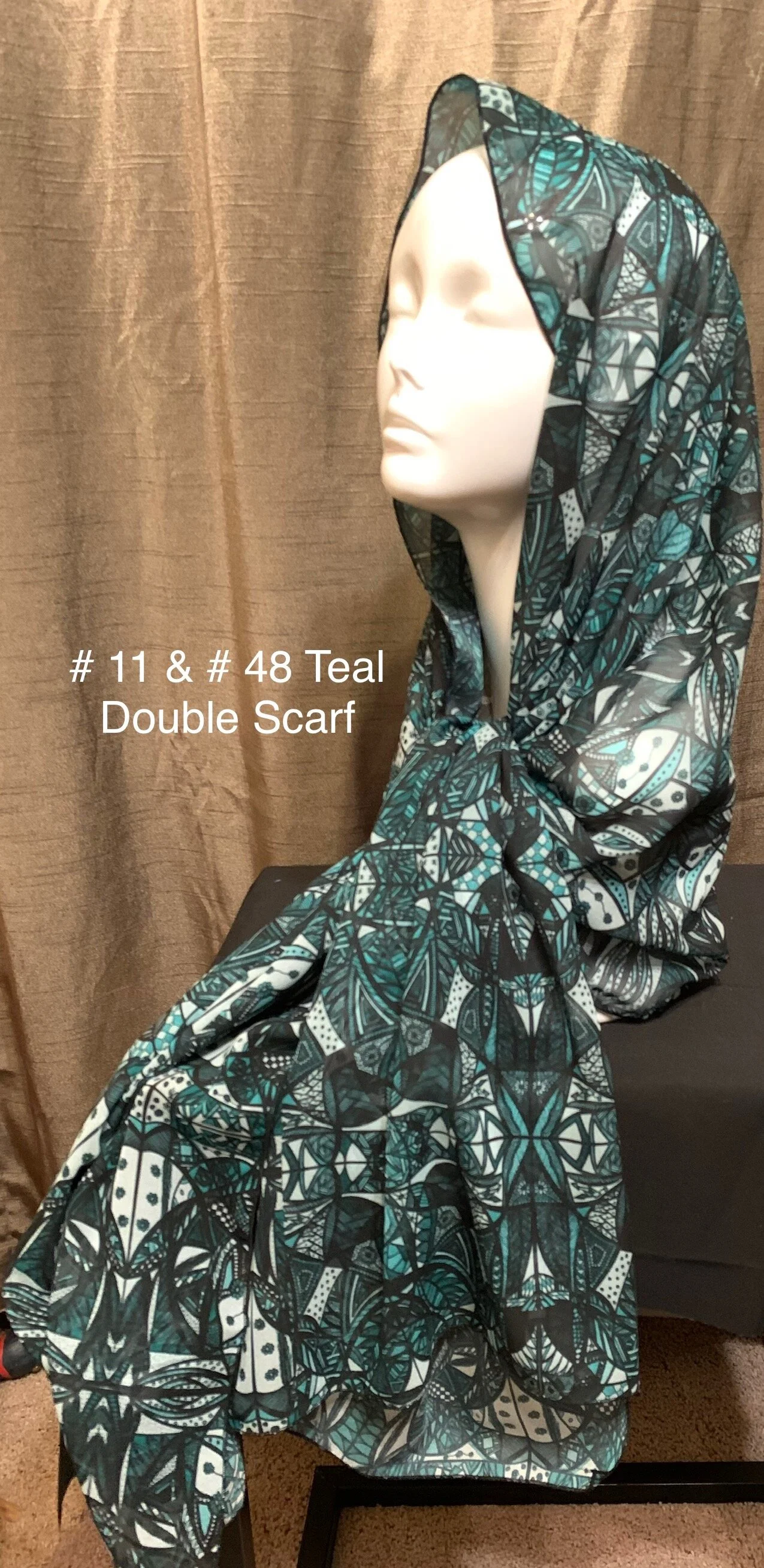 # 11 & # 48 Teal  — Chiffon Scarf -- Double Panel