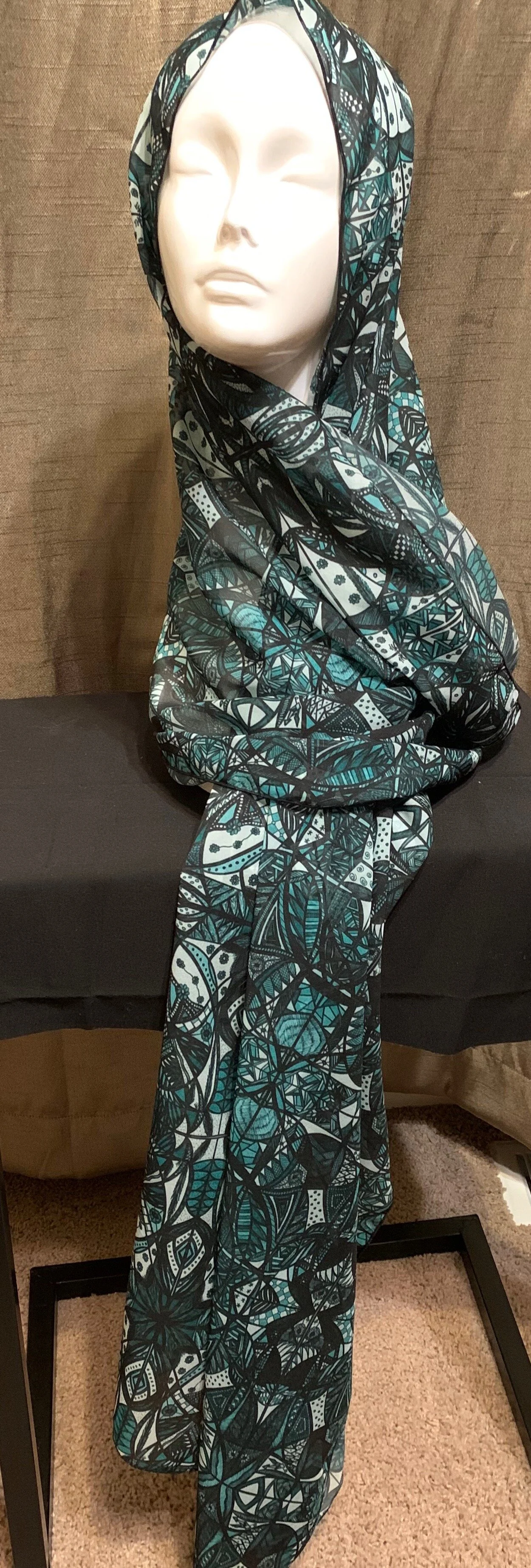 # 11 & # 48 Teal  — Chiffon Scarf -- Double Panel