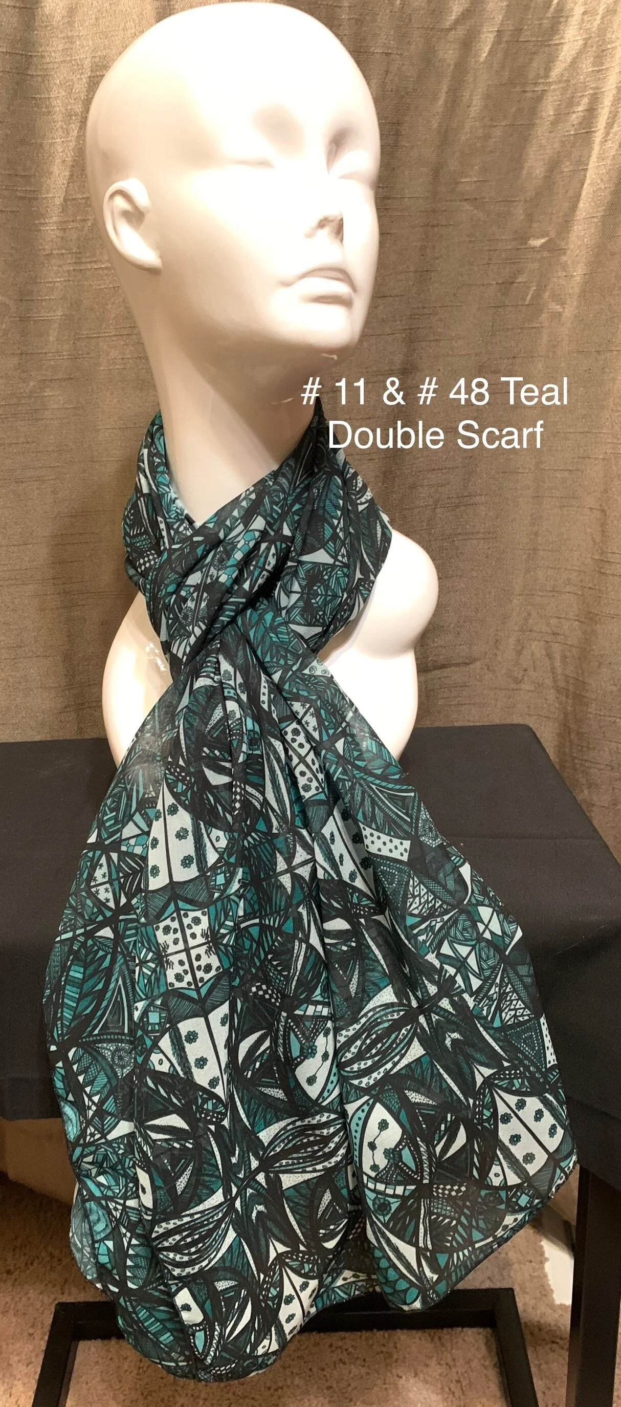 # 11 & # 48 Teal  — Chiffon Scarf -- Double Panel
