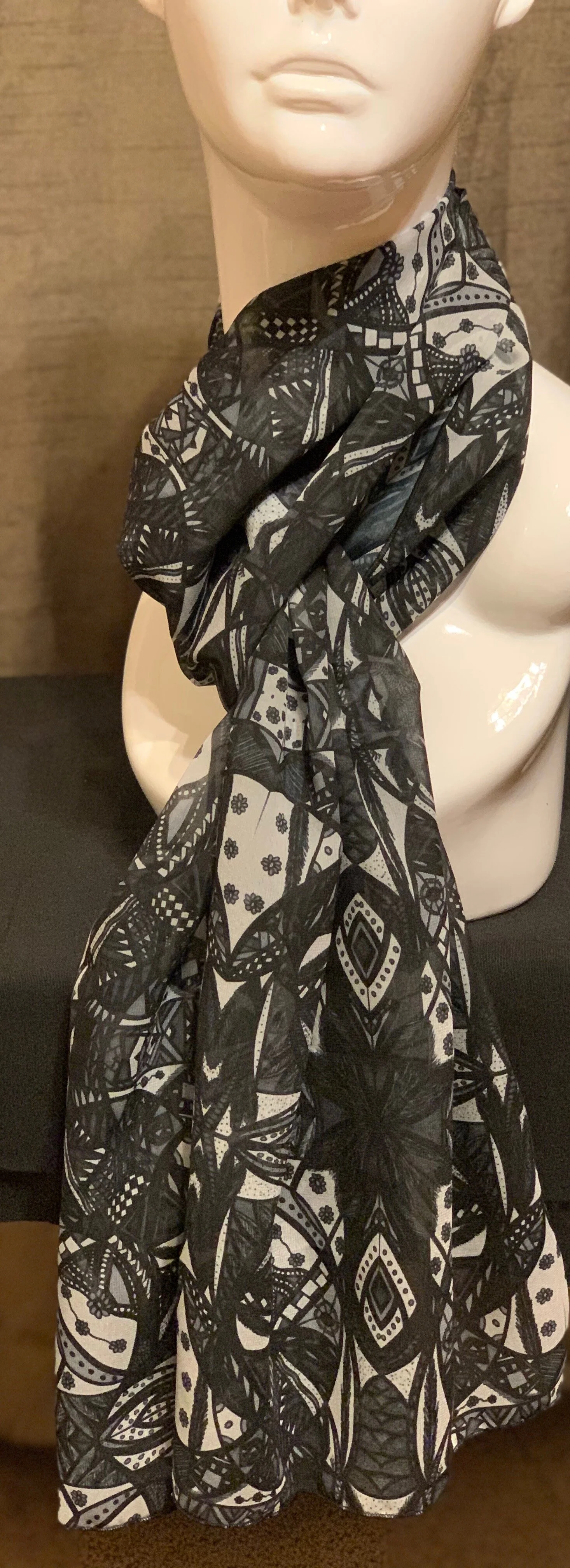 # 48 Black/White/Gray  — Chiffon Scarf