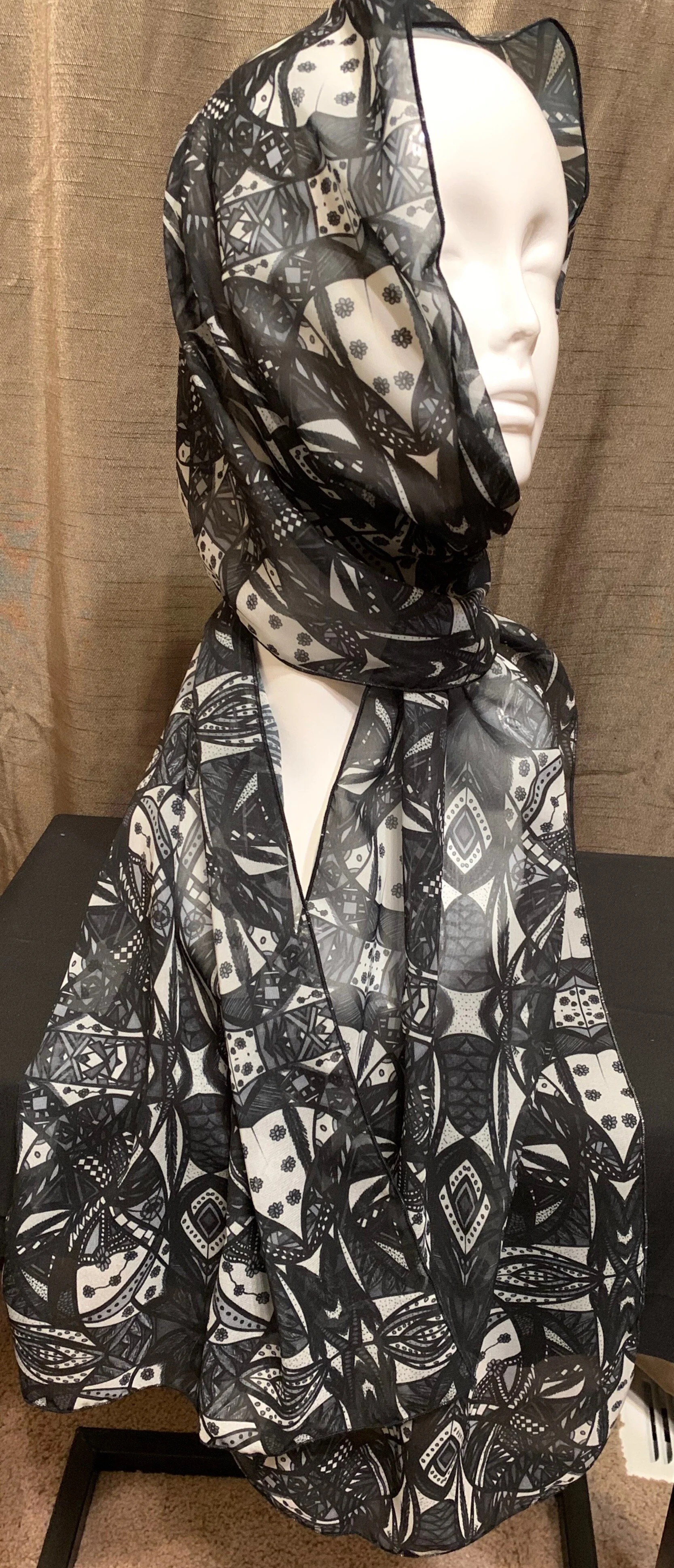 # 48 Black/White/Gray  — Chiffon Scarf