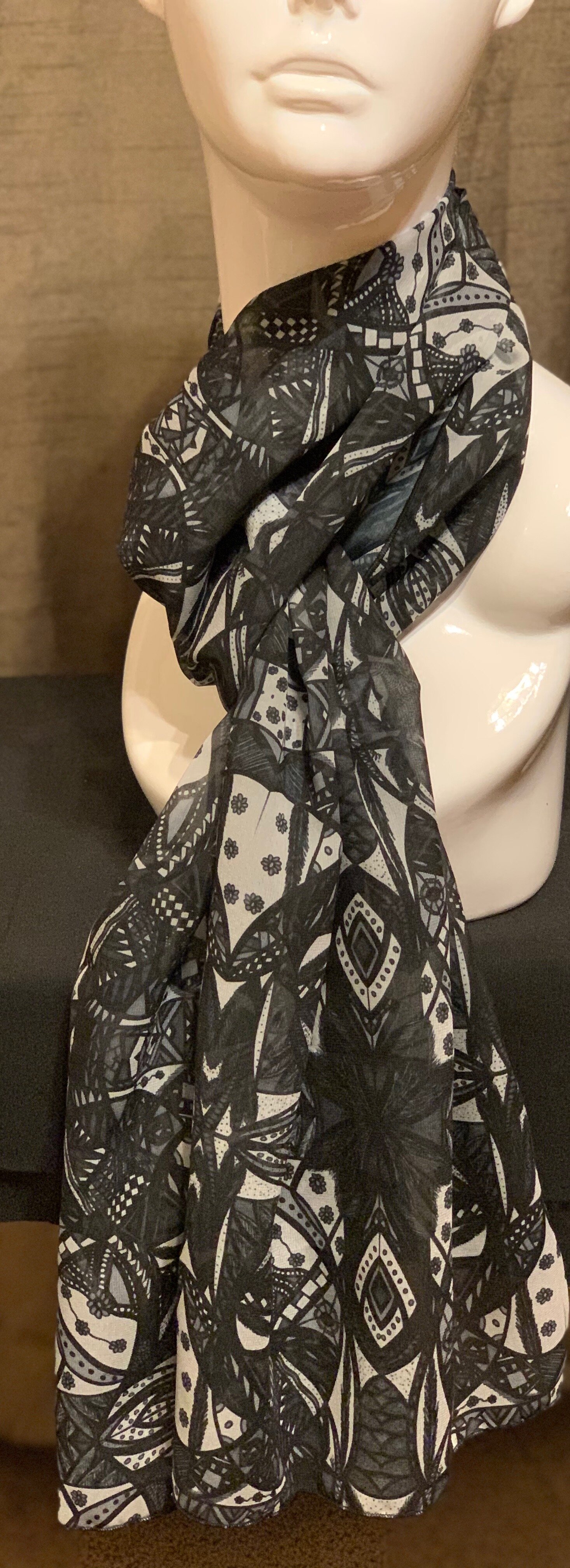 # 48 Black/White/Gray  — Chiffon Scarf