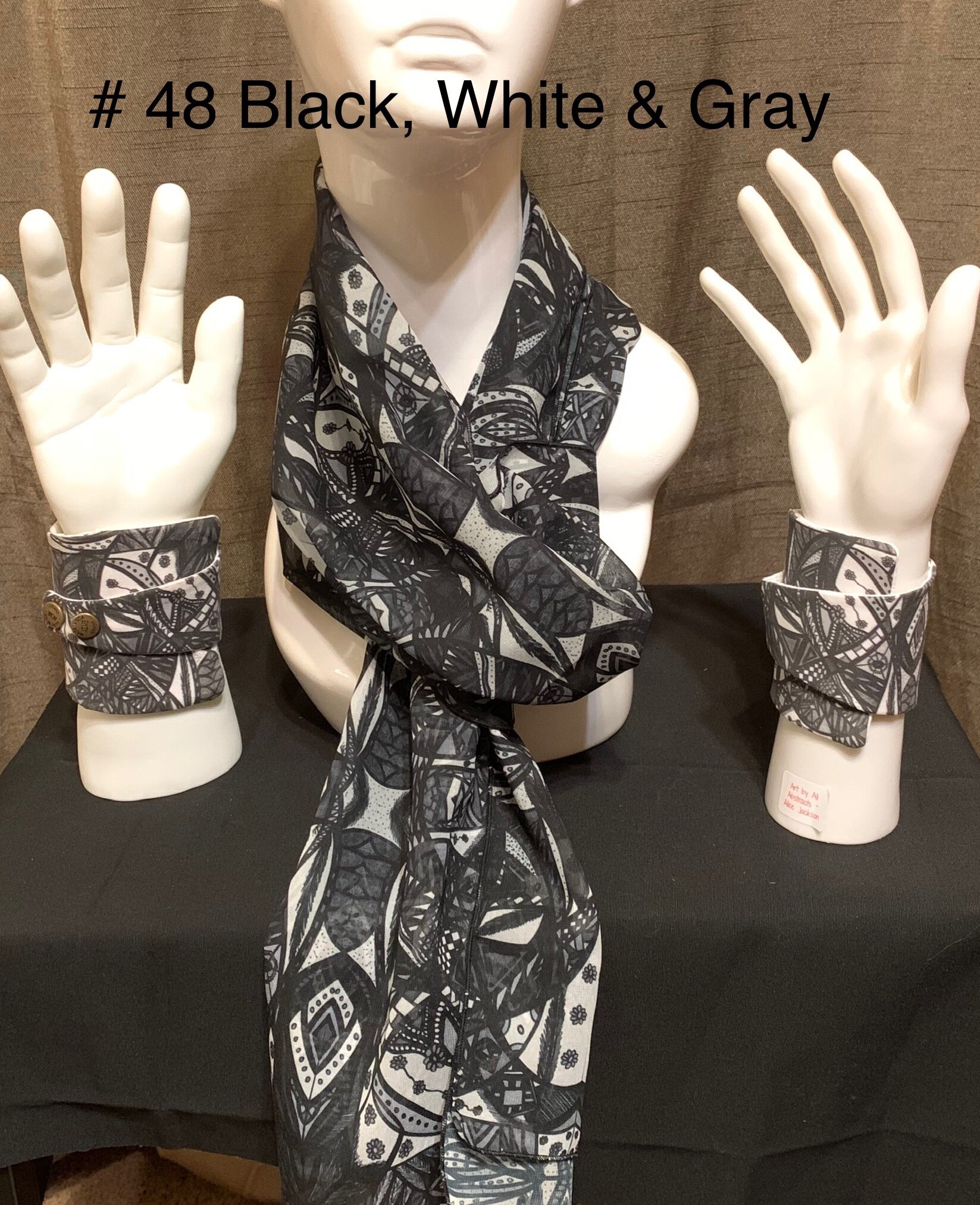 # 48 Black/White/Gray  — Chiffon Scarf