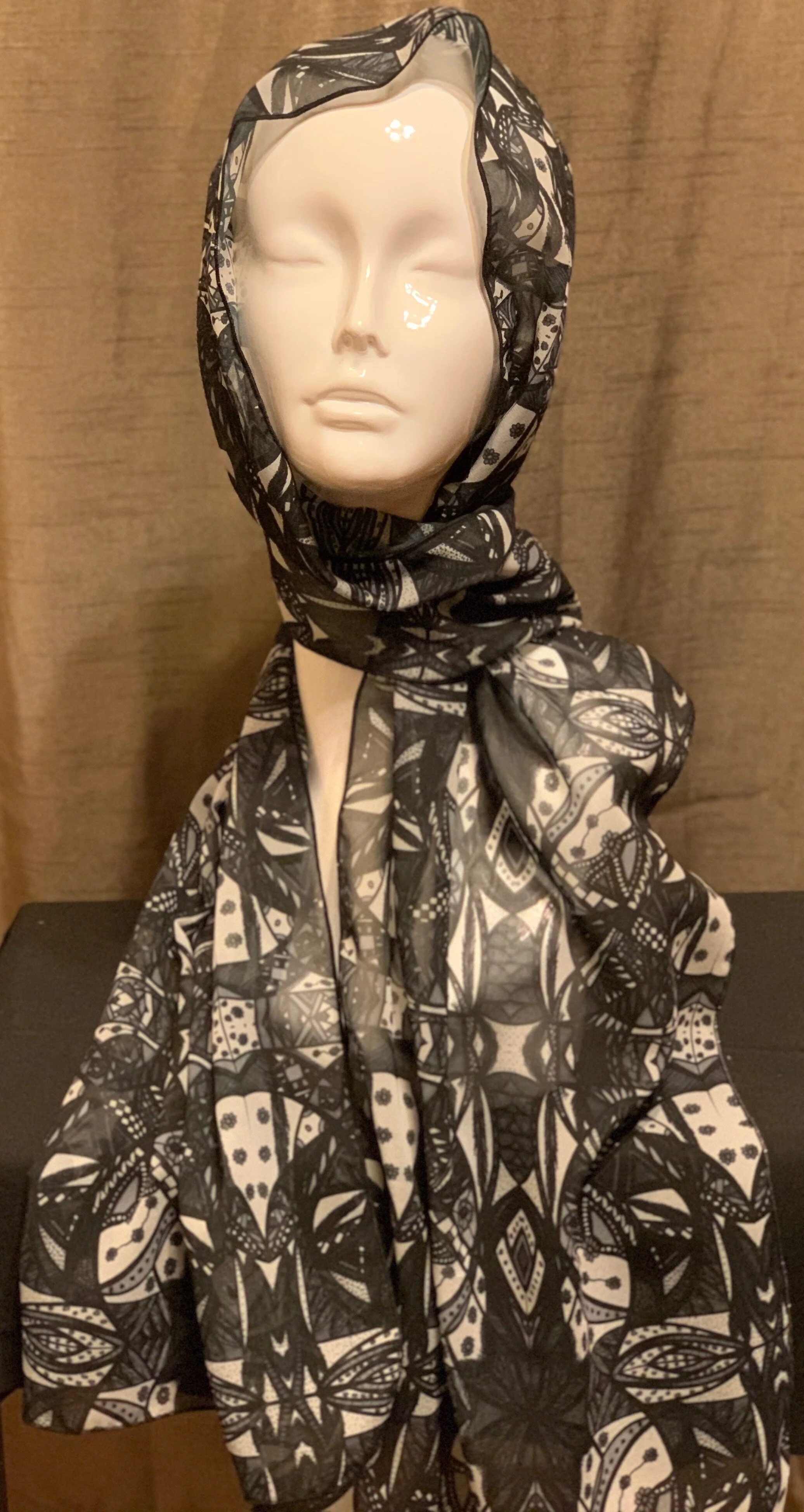 # 48 Black/White/Gray  — Chiffon Scarf