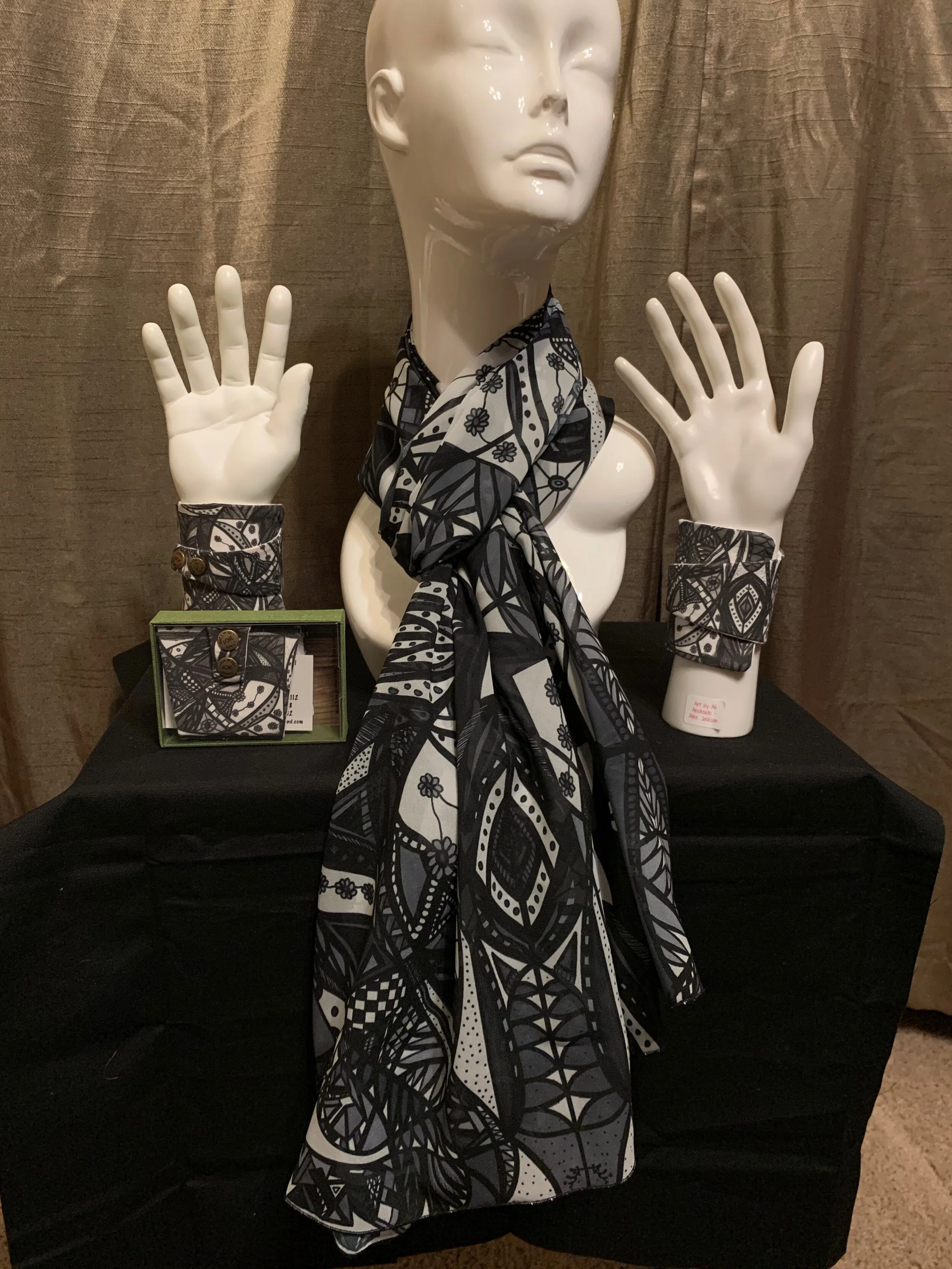 # 51 Black, White, & Gray  — Chiffon Scarf -- Double Panel