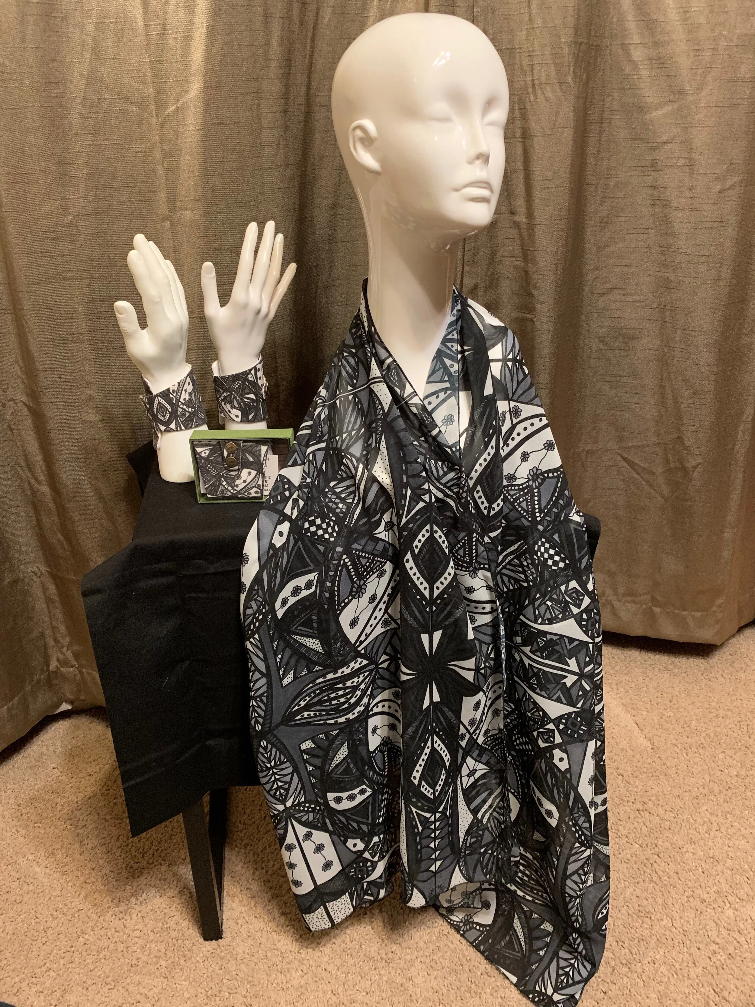 # 51 Black, White, & Gray  — Chiffon Scarf -- Double Panel