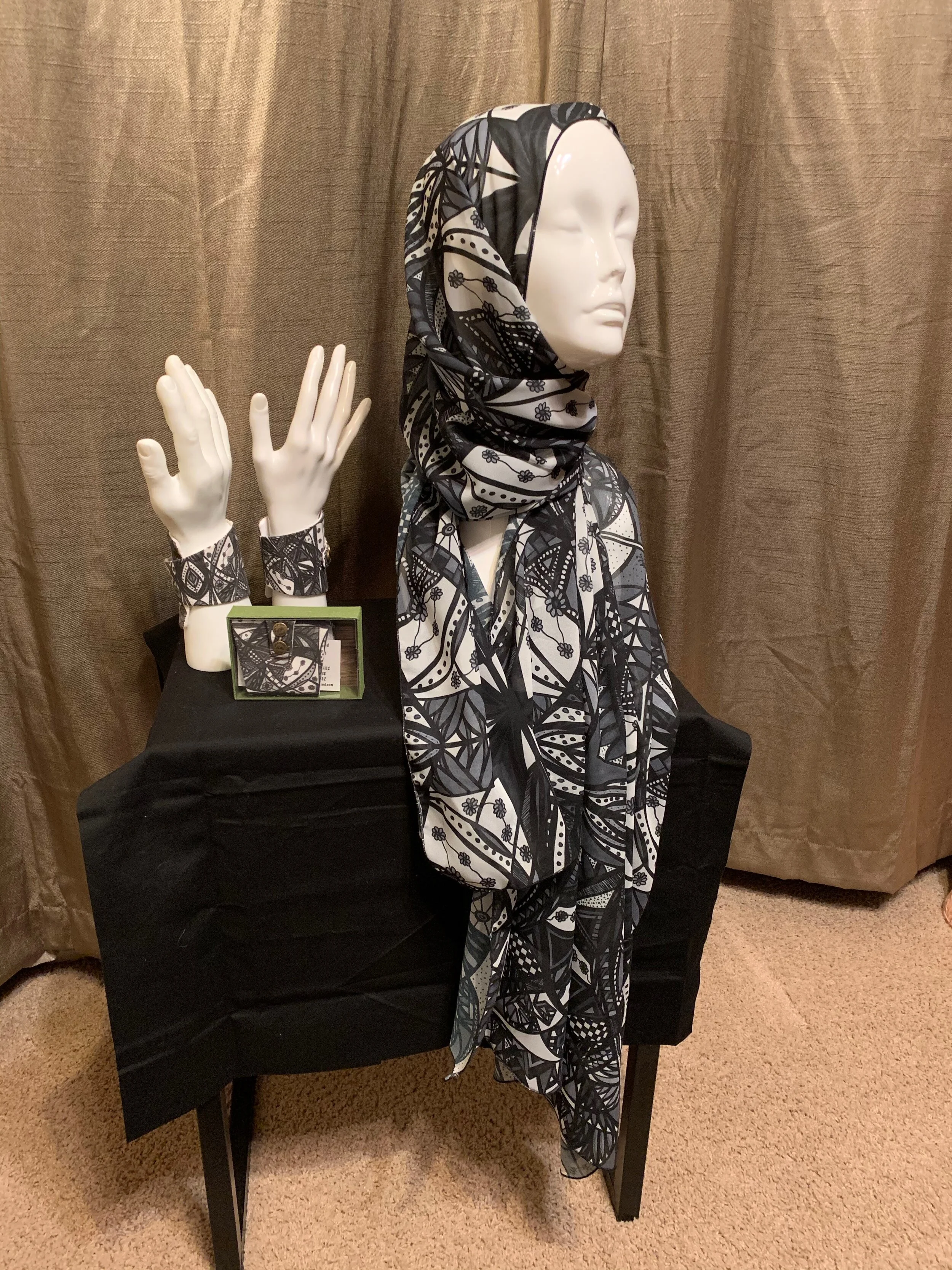 # 51 Black, White, & Gray  — Chiffon Scarf -- Double Panel