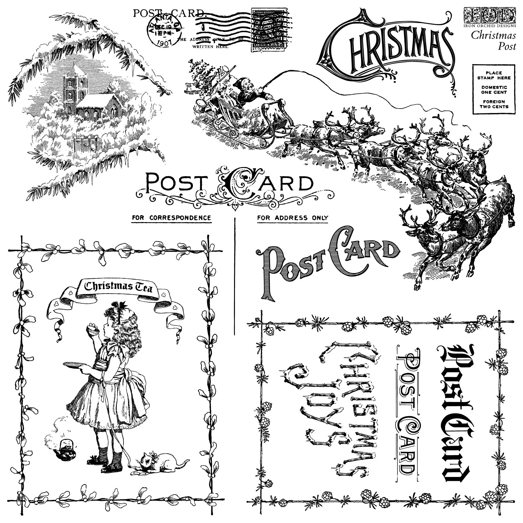 Texas In-Laws IOD Decor Christmas Post Stamp (1 Sheet Set) 12"x12" by Iron Orchid Designs