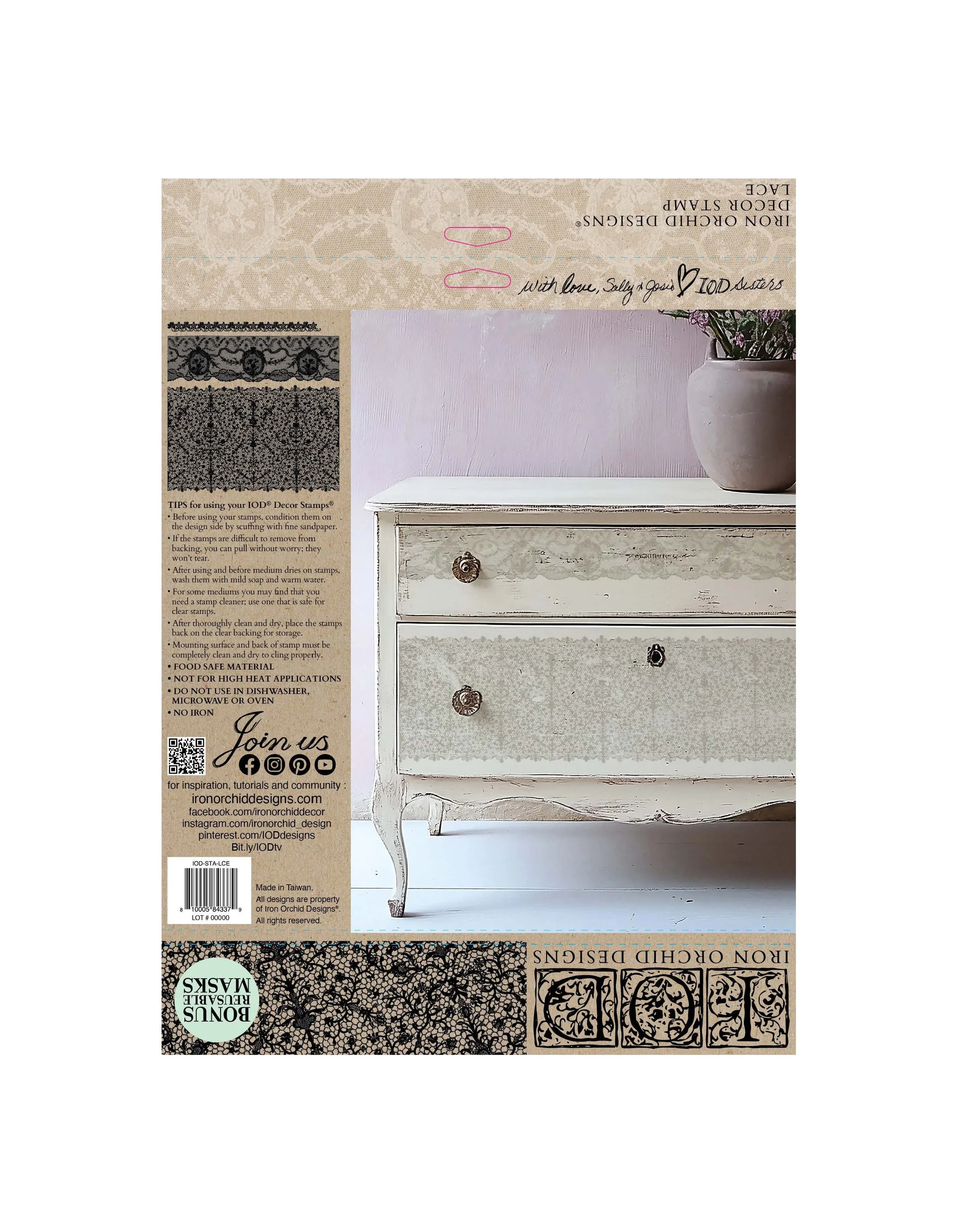 Texas In-Laws IOD Lace Decor Stamp (1 Sheet Set) 12"x12" by Iron Orchid Designs