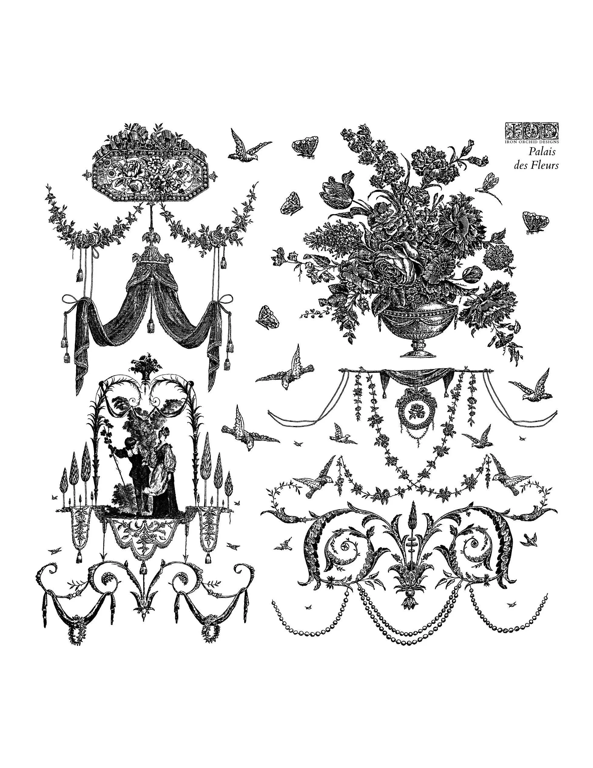 IOD Palais Des Fleurs Decor Stamp (1 Sheet Set) 12"x12" by Iron Orchid Designs