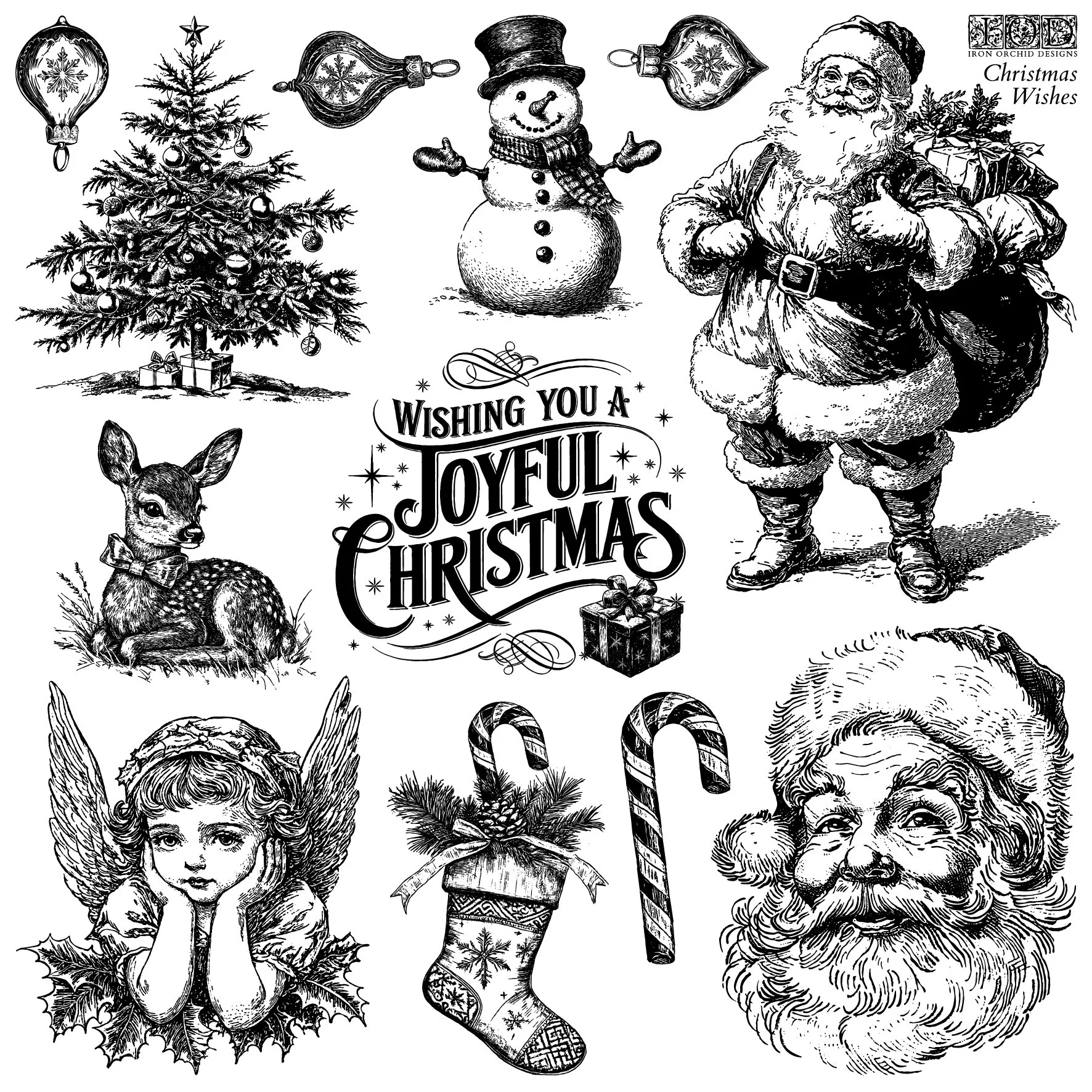 Texas In-Laws IOD Decor Christmas Wishes Stamp (1 Sheet Set) 12"x12" by Iron Orchid Designs