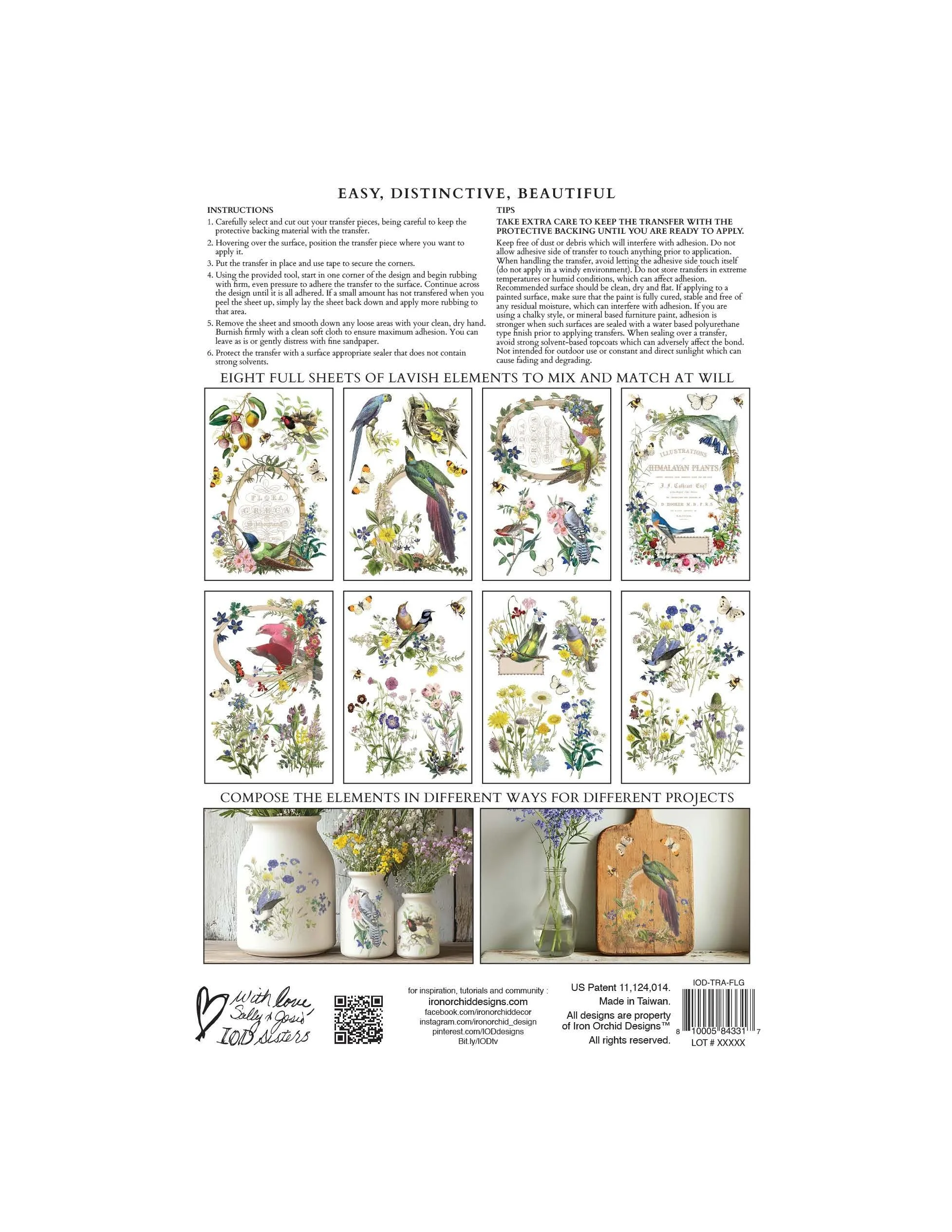 Texas In-Laws IOD Flora Greca Decor Transfer (Pad of 8 8X12 Sheets) By Iron Orchid Designs