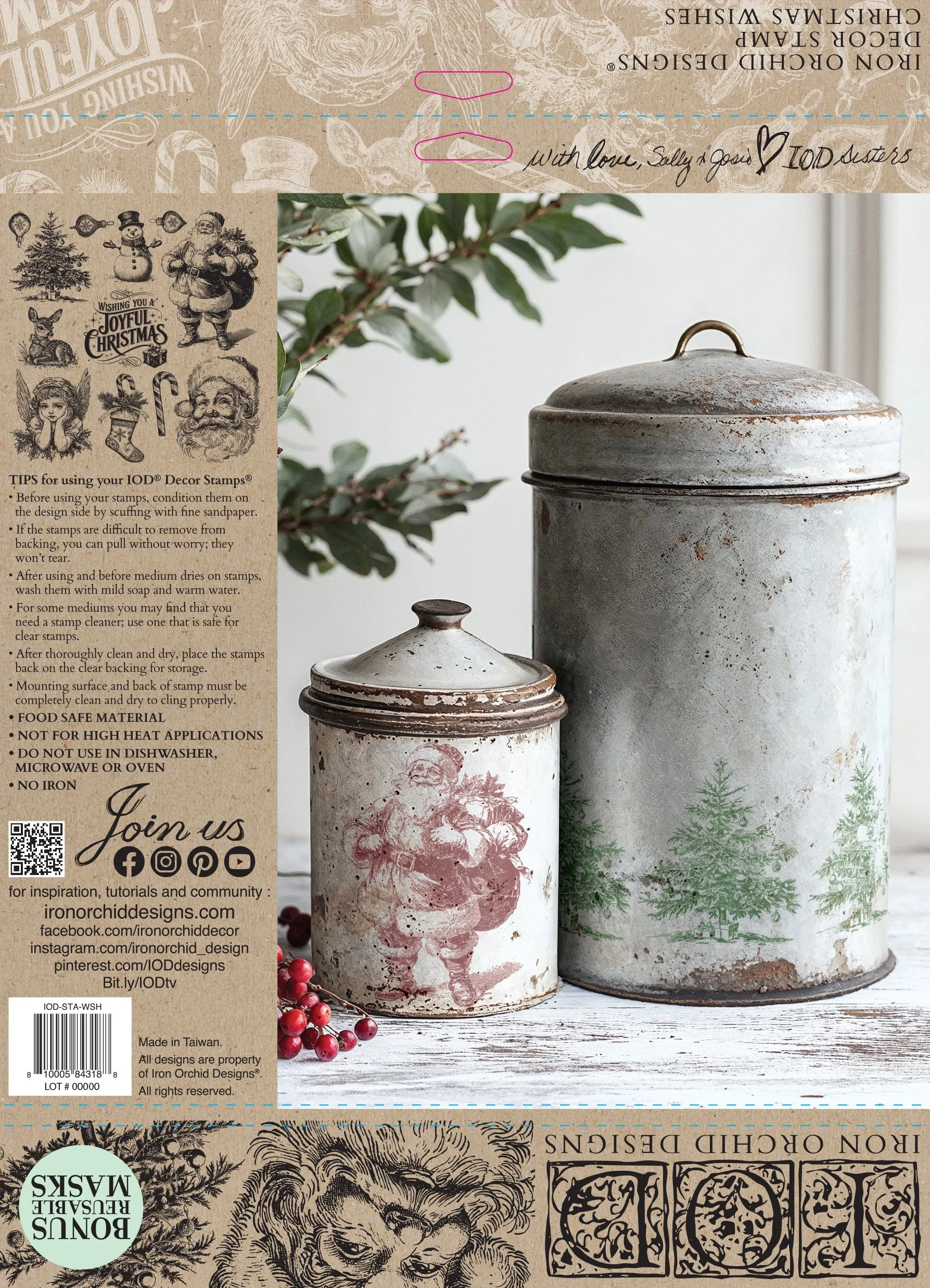 Texas In-Laws IOD Decor Christmas Wishes Stamp (1 Sheet Set) 12"x12" by Iron Orchid Designs