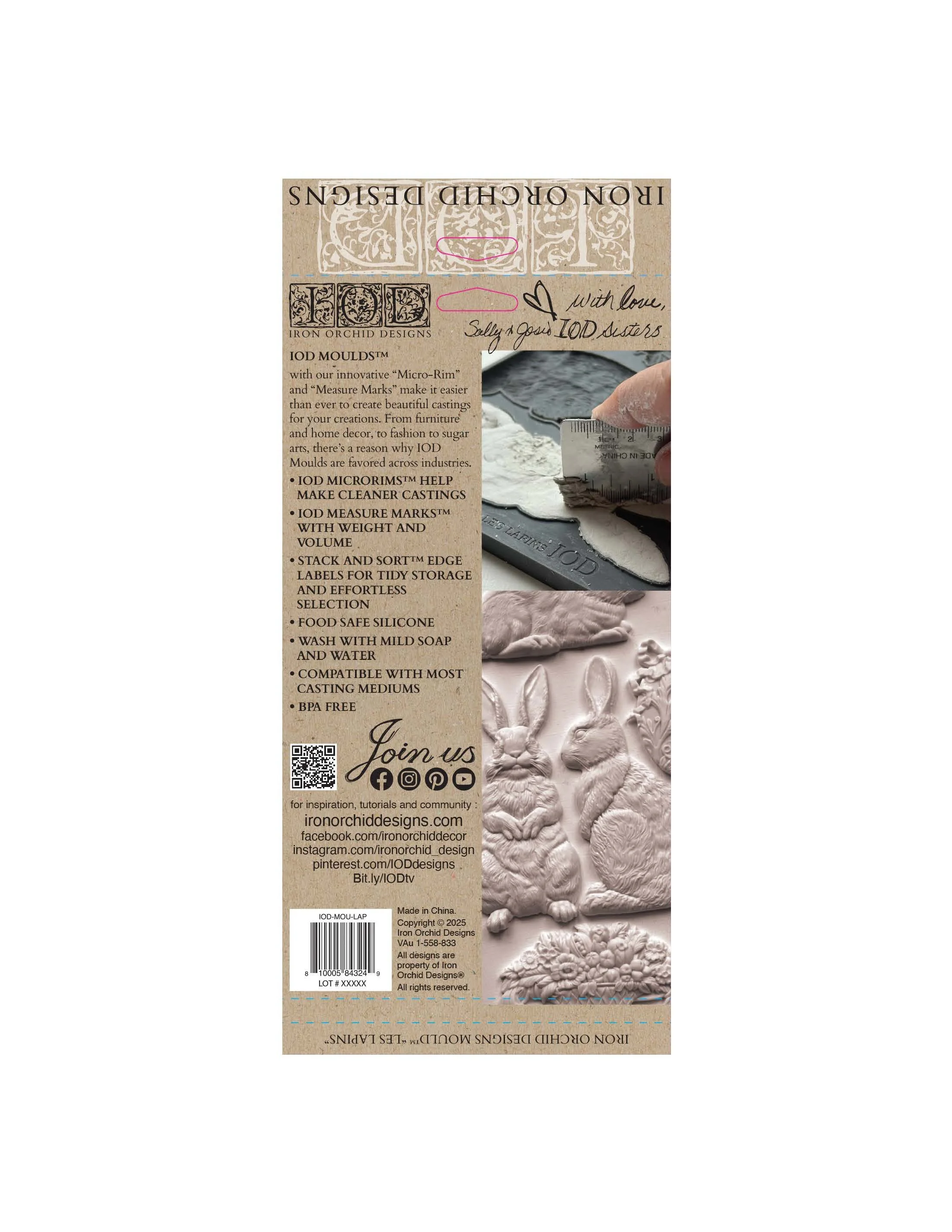 Texas In-Laws IOD Les Lapins Decor Mould 6"x10" by Iron Orchid Designs