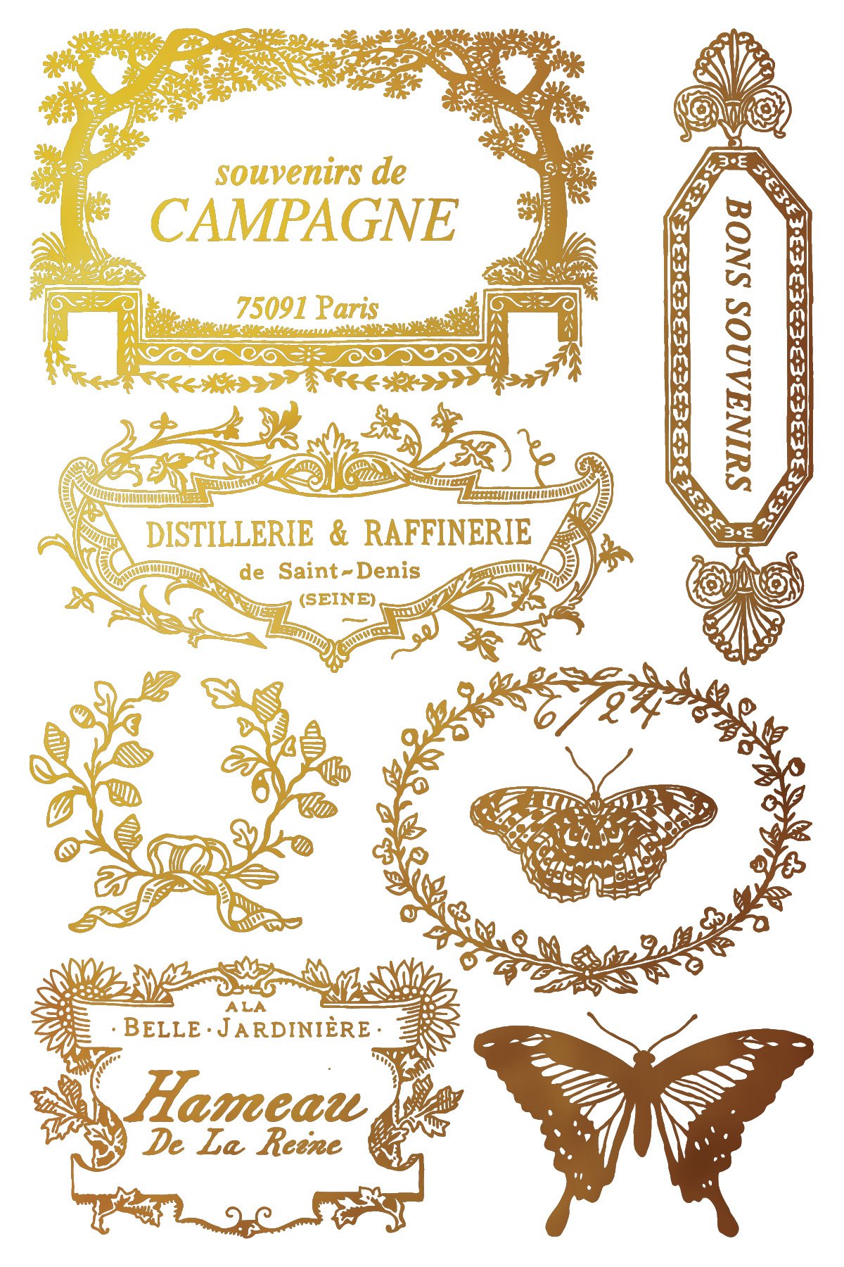 Texas In-Laws IOD Papillon Foil Decor Transfer (Pad of 8 8X12) By Iron Orchid Designs