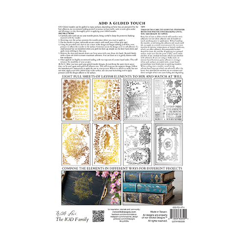 Texas In-Laws IOD Athenaeum Foil Decor Transfer (Pad of 8 8X12) By Iron Orchid Designs