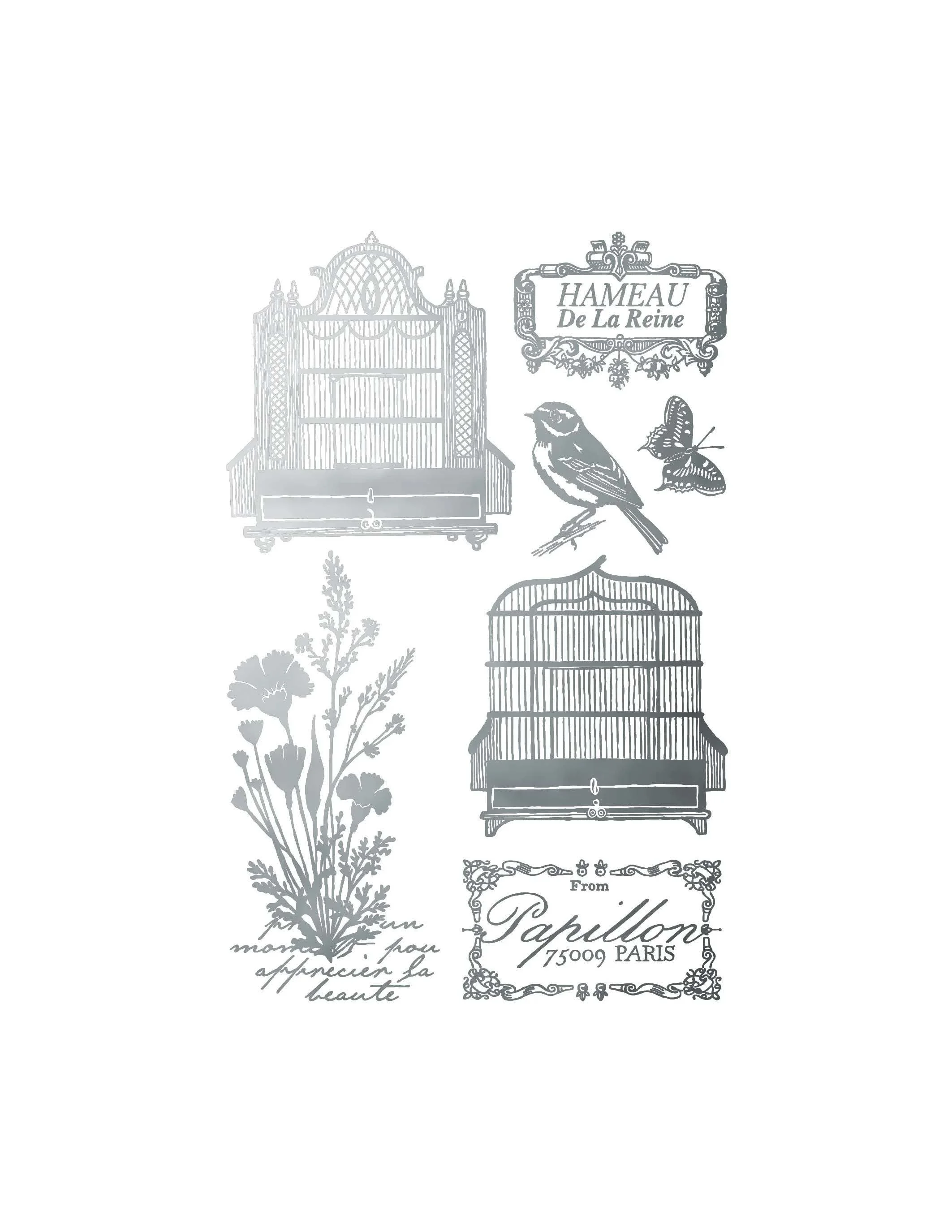 Texas In-Laws IOD Papillon Foil Decor Transfer (Pad of 8 8X12) By Iron Orchid Designs