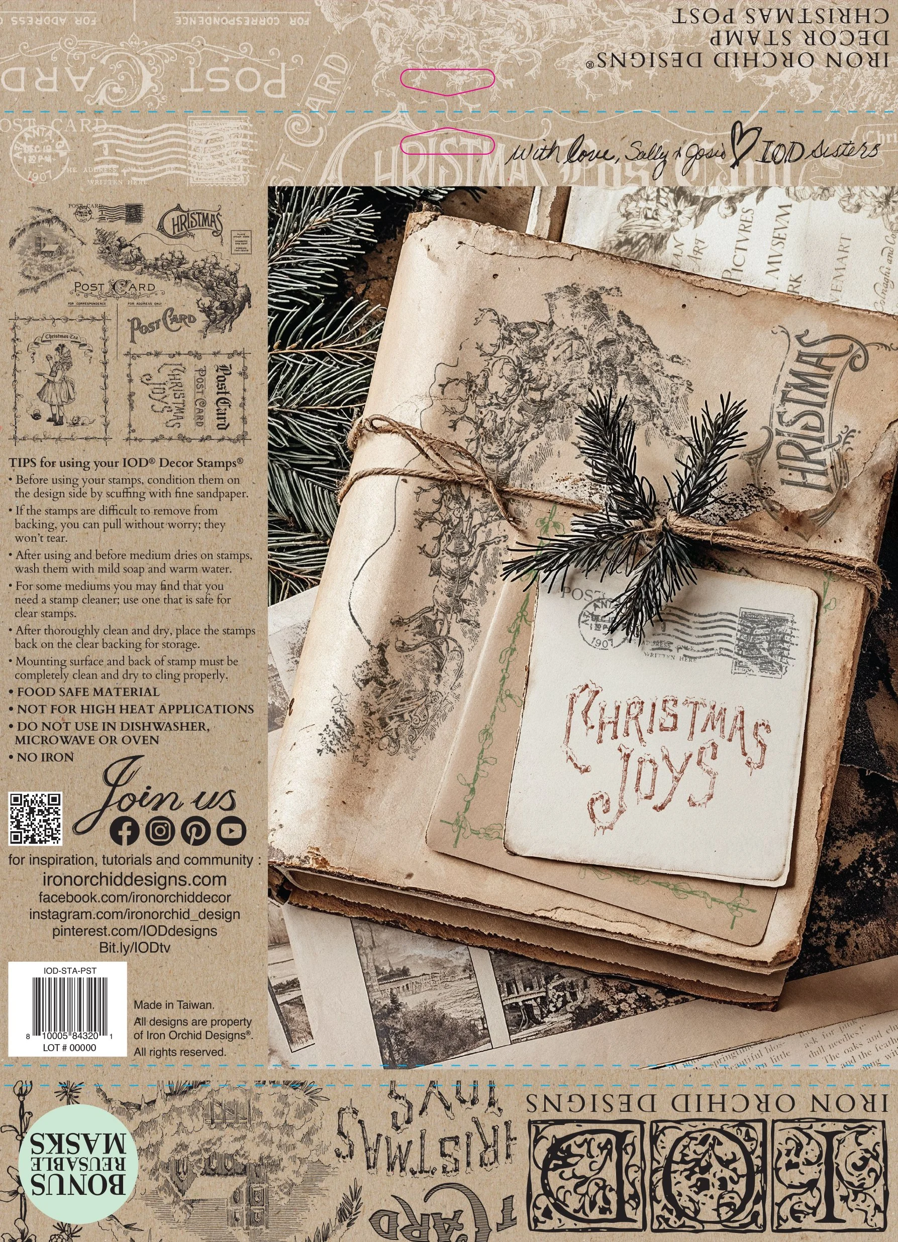 Texas In-Laws IOD Decor Christmas Post Stamp (1 Sheet Set) 12"x12" by Iron Orchid Designs