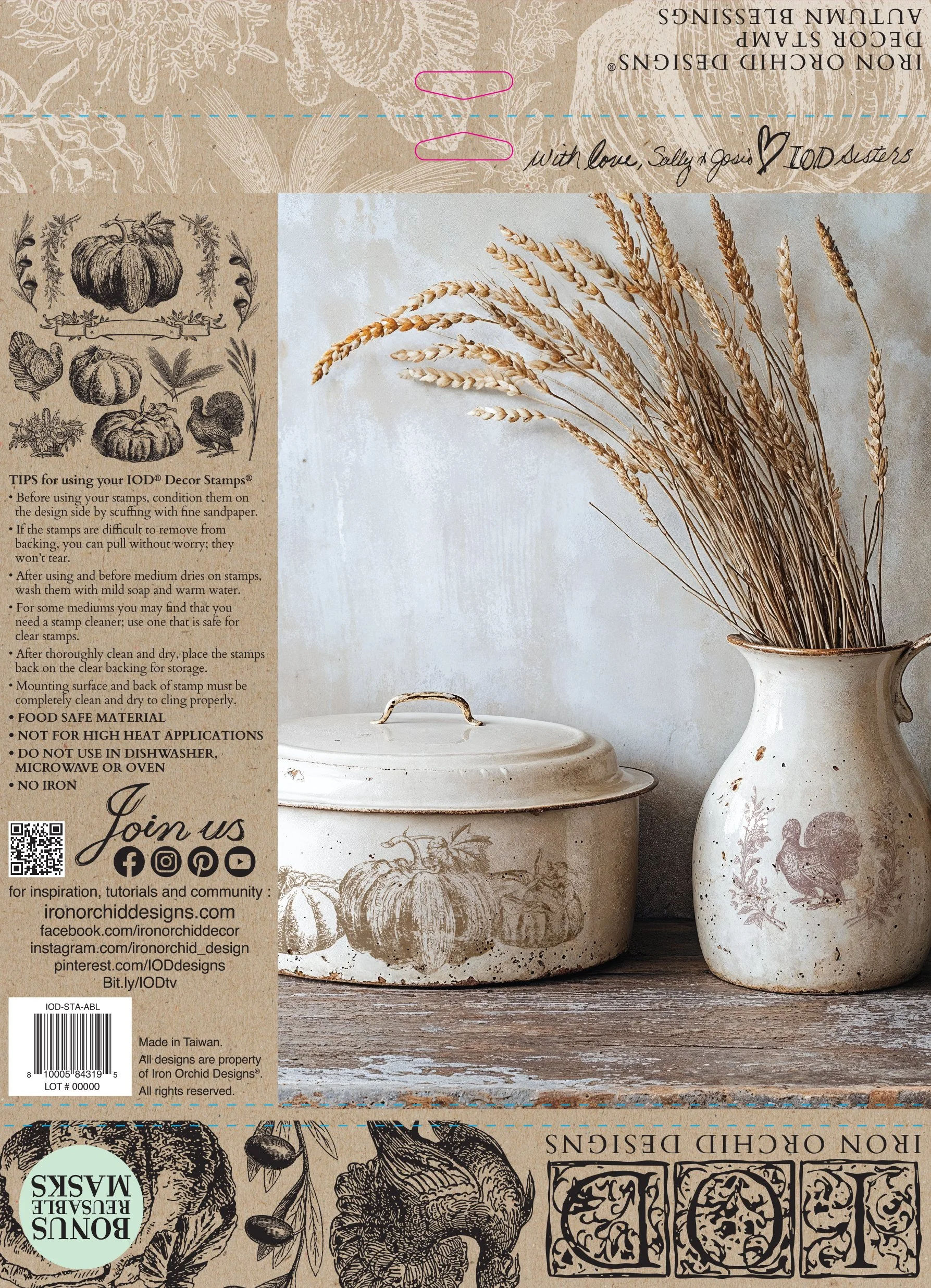 Texas In-Laws IOD Decor Stamp Autumn Blessings (2 Sheet Set) 12"x12" by Iron Orchid Designs