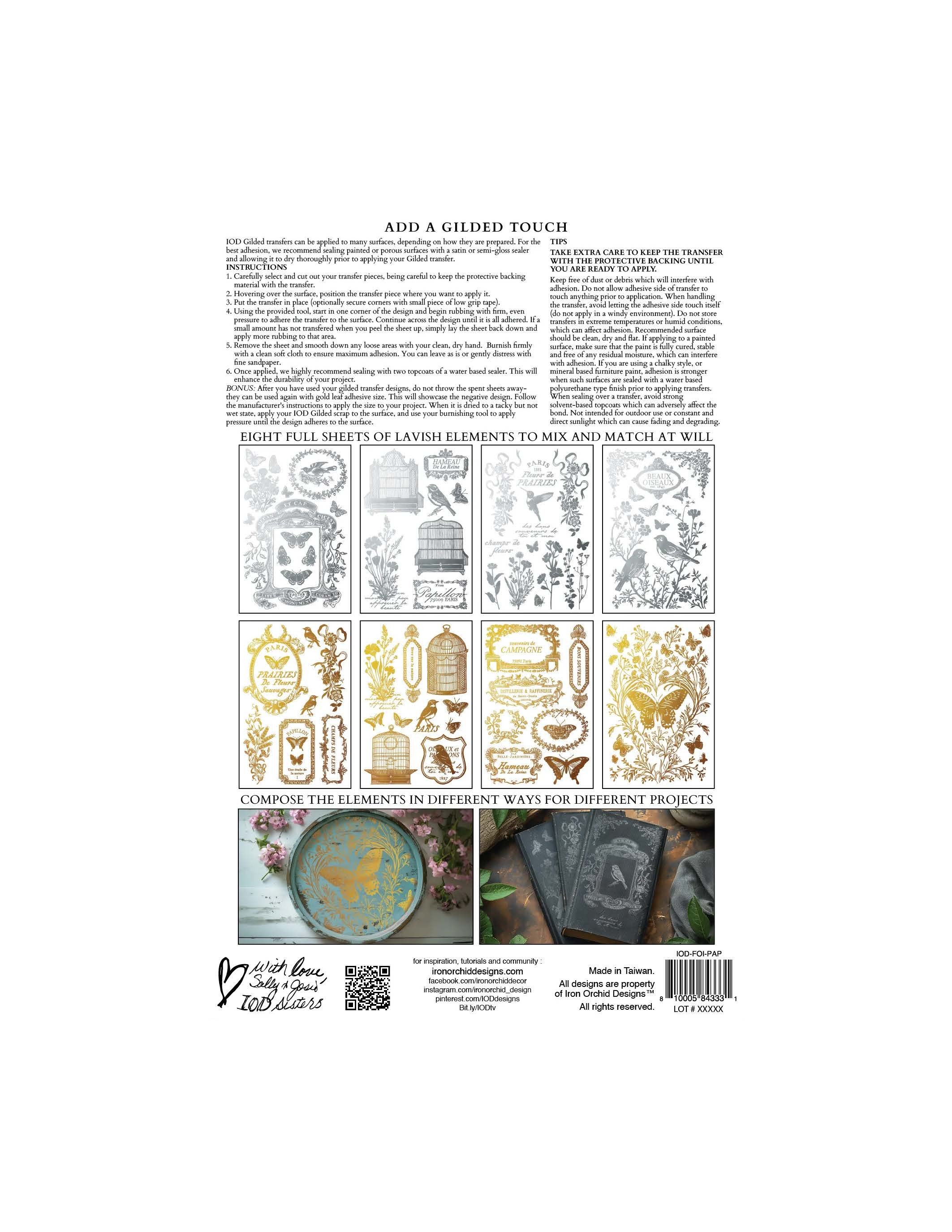 Texas In-Laws IOD Papillon Foil Decor Transfer (Pad of 8 8X12) By Iron Orchid Designs