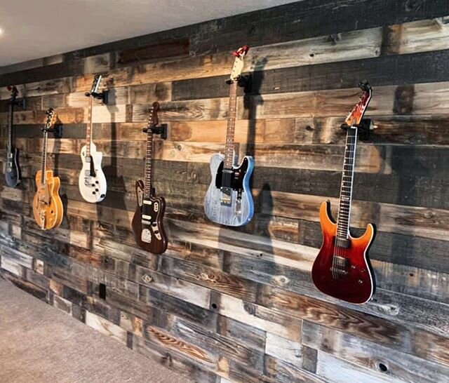 A textural focal wall we designed for a man cave remodel 🎶