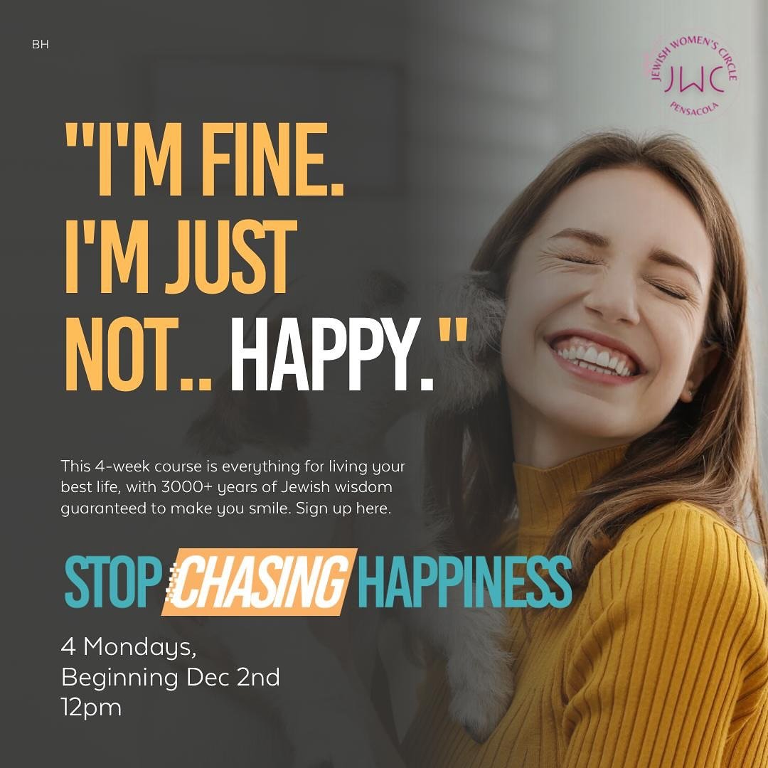 STOP CHASING HAPPINESS
Beginning next Monday!!
A unique 4 week course for women, given by Rebbetzin Nechama.
DM if you want to join!