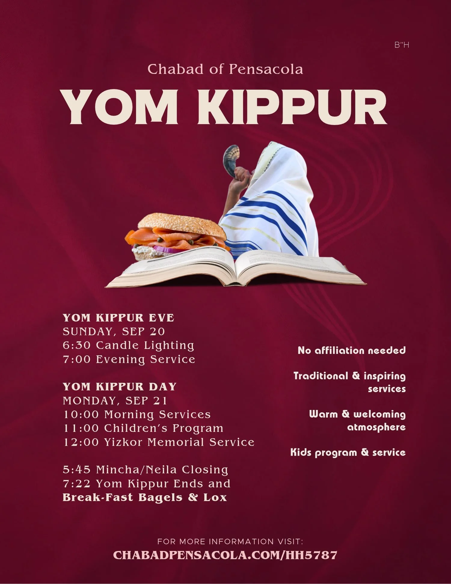 Looking for inspiring services with insight and song?
Not affiliated? Yes affiliated? Want a warm and friendly atmosphere?

You found the right spot!

Here is what&rsquo;s happening:

YOM KIPPUR EVE, SUN, SEP 20
5:15 Pre-Fast Meal
6:15 Kol Nidrei Eve