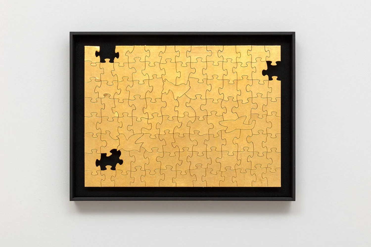  Missing no. 4 + gold leaf on found jigsaw puzzle in artist frame + 15.5 × 20.5” + 2019 
