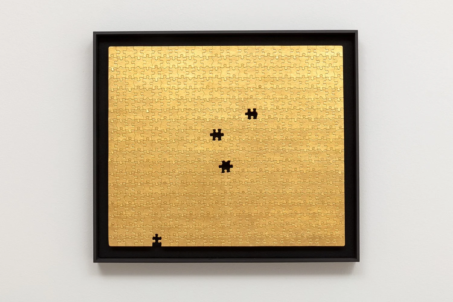  Missing no. 8 + gold leaf on found jigsaw puzzle in artist frame + 19.5 × 22.35” + 2020 