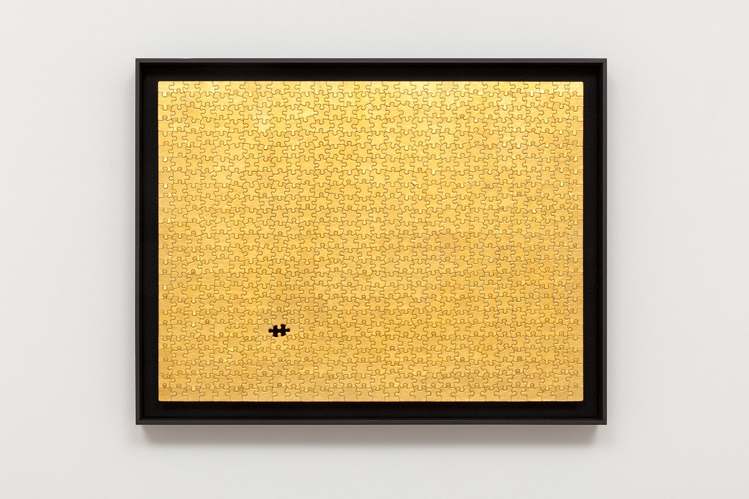  Missing no. 10 + gold leaf on found jigsaw puzzle in artist frame + 20.5 × 26” + 2020 