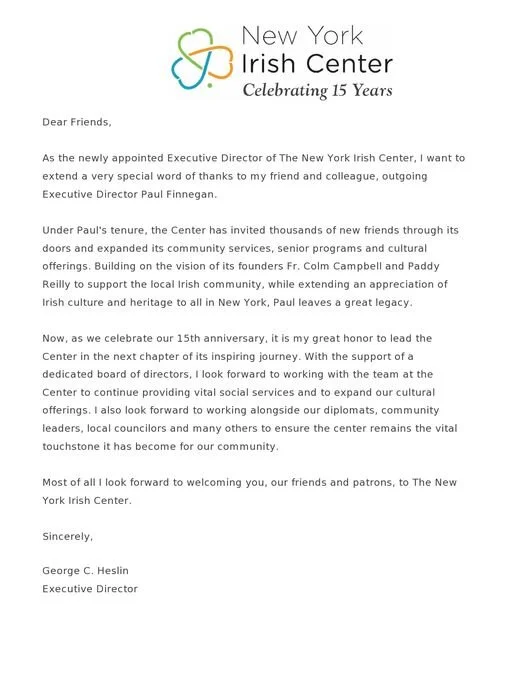 A Note from New Executive Director George Heslin