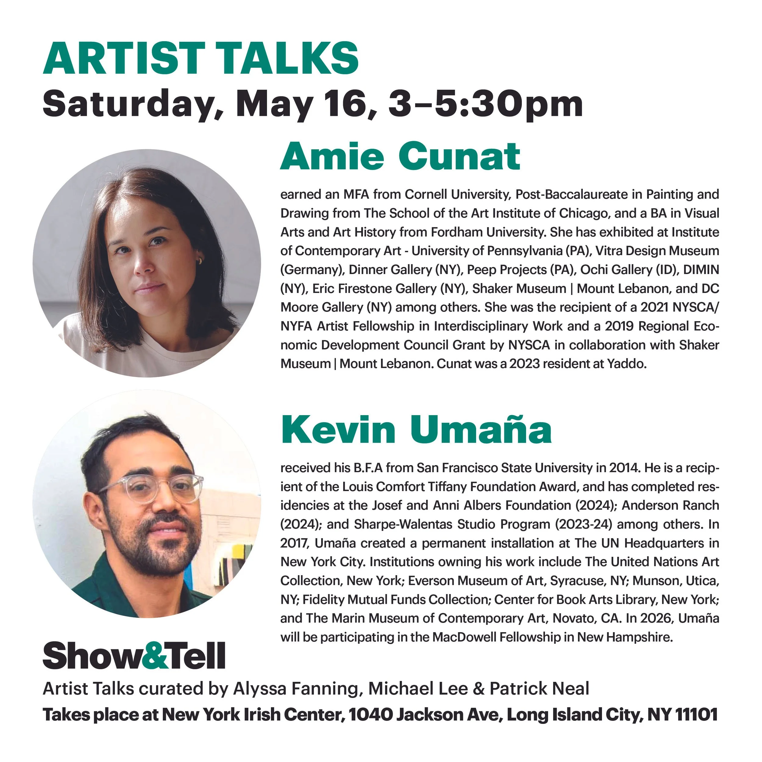 Show&amp;Tell: Artists Talks with Amie Cunat &amp; Kevin Umaña