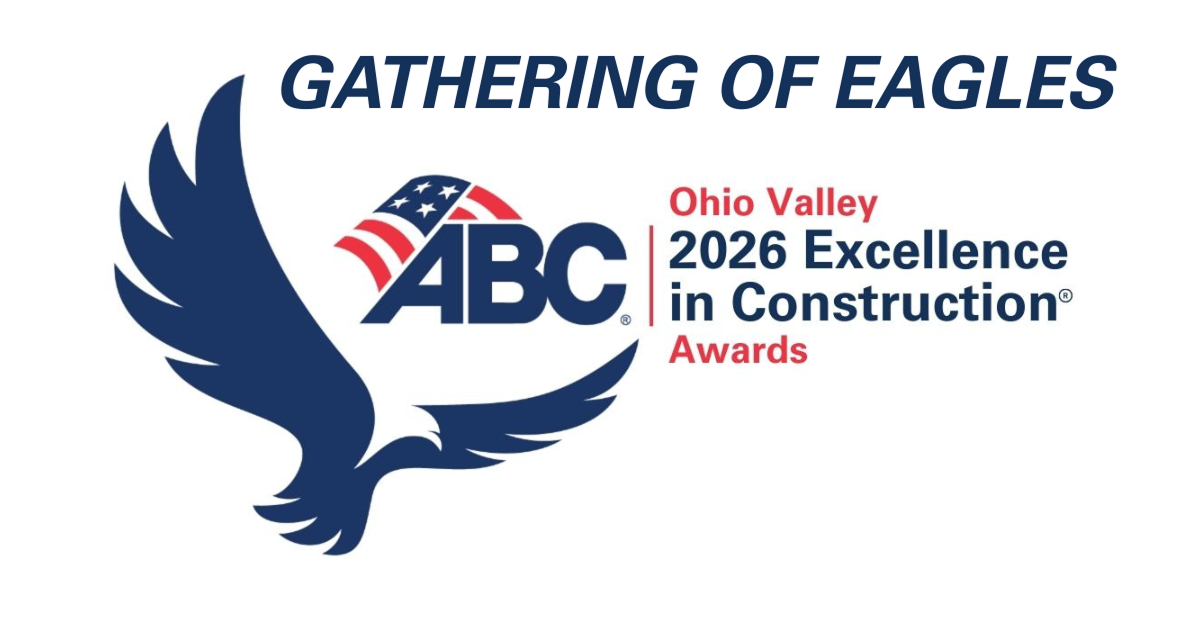 Logo for the Gathering of Eagles Ohio Valley 2026 Excellence in Construction Awards, featuring an eagle with outstretched wings and the ABC logo with a stylized American flag.