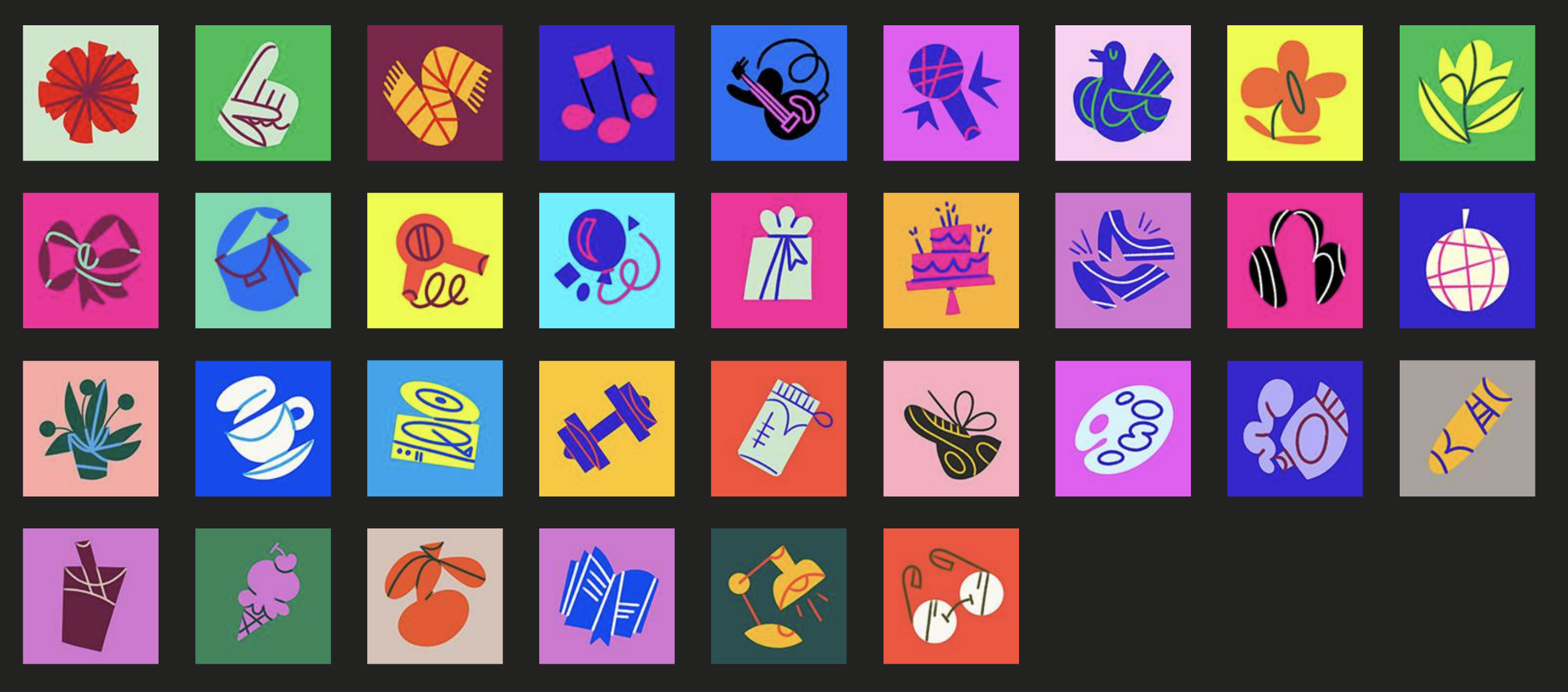  33 ICONS CREATED TO COMPLIMENT 12 THEMES  