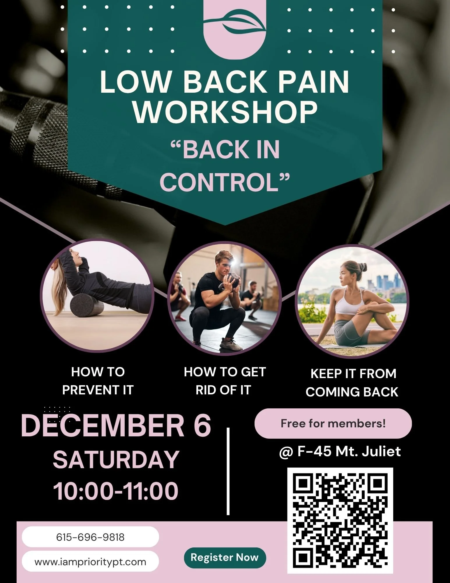 EXCLUSIVE EVENT FOR F45 MEMBERS: Back in Control - Low Back Pain Workshop