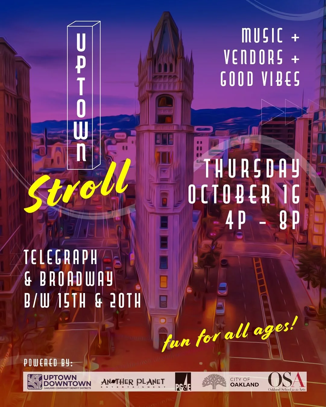 @oaklanduptownstroll is tonight! lots going on in the hood. please join us from 4pm-8pm!