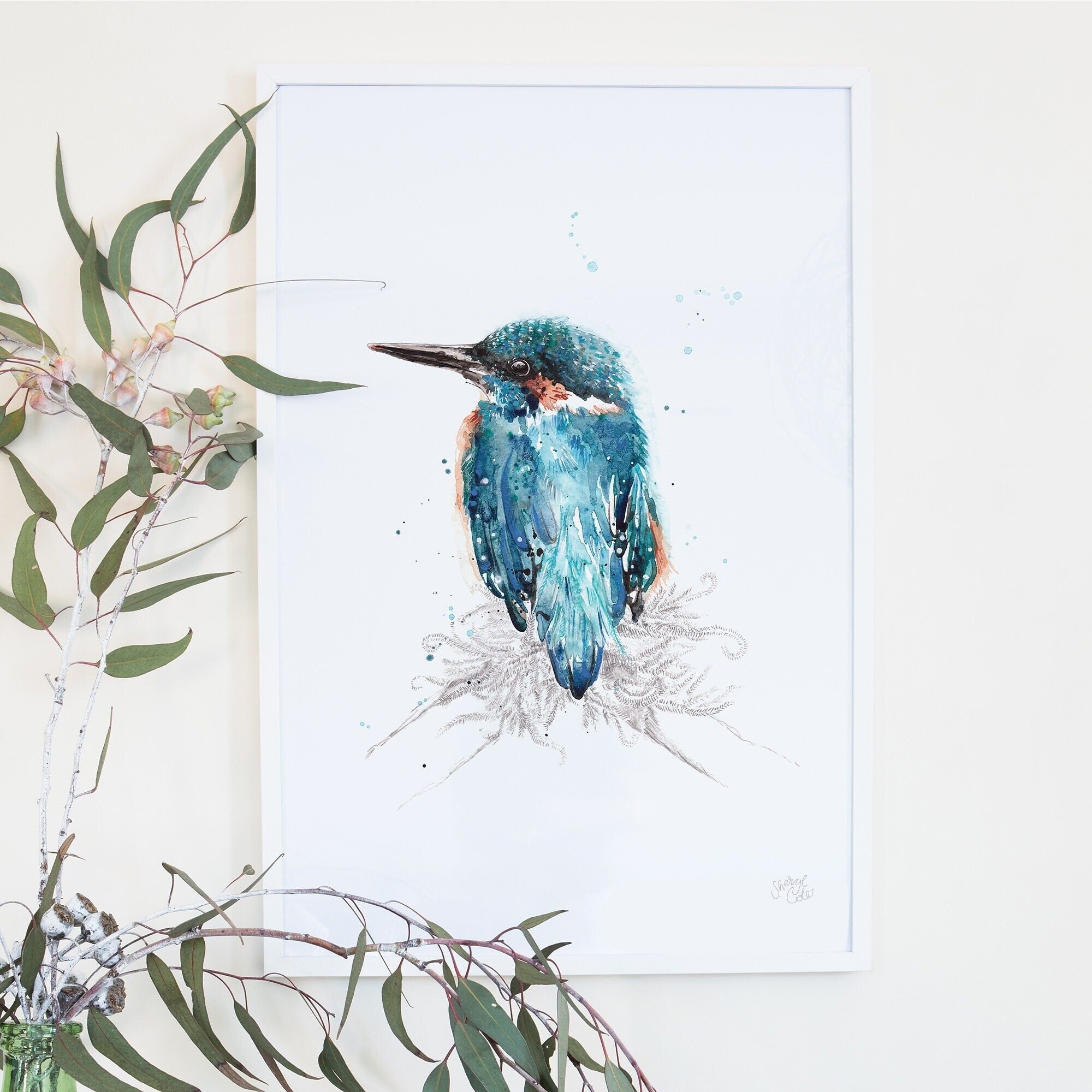 The Australian Kingfisher is part of a series of Australian native bird prints.

Meet AZURE the Australian Kingfisher. 

DID YOU KNOW: A Kingfisher flies into your life as a symbol of determination, abundance, peace and prosperity. Kingfisher teaches