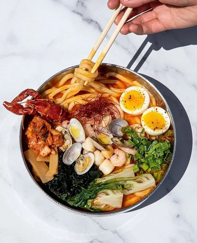 💥 Once again, back is the incredible Seafood Kimchi Udon!⁠
Turn it up! Bring the noods! ⁠
⁠
👉🏽 Spicy kimchi broth, soft egg, scallop, shrimp, clams, crawfish, kimchi, baby corn, szechuan chili oil &amp; citrus butter. This bowl also come with menm
