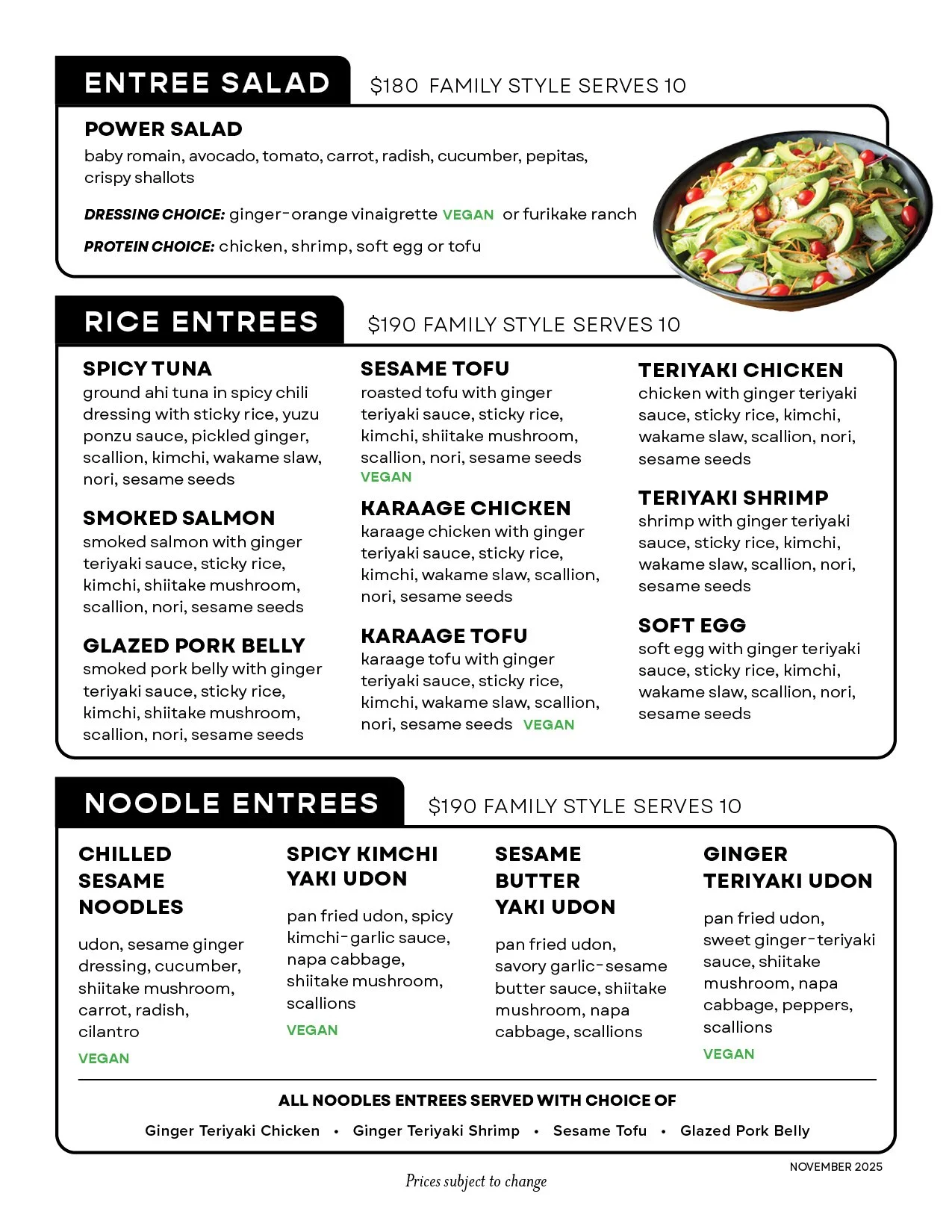 November 2025 Menu