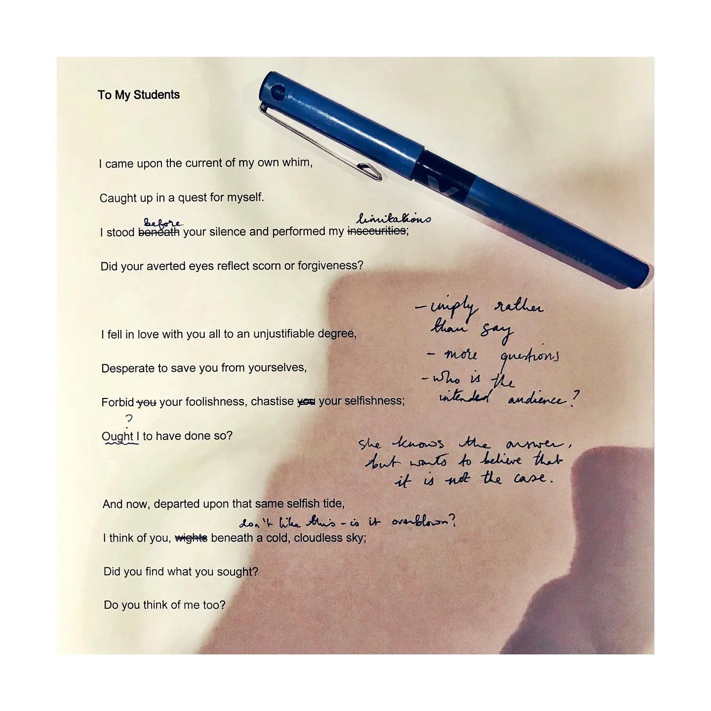 I agonise over every word, but once a poem settles I am disinclined to edit it further. While still imperfect, it expresses the thought.