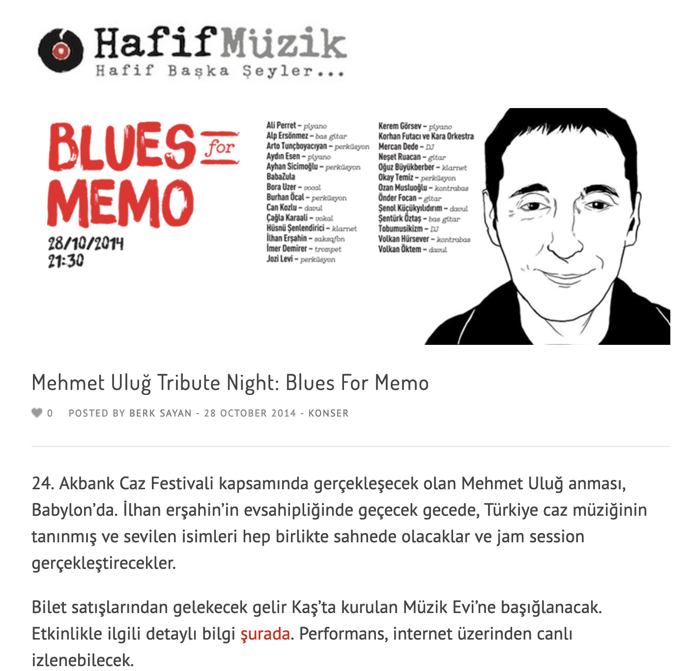 Mehmet Uluğ Tribute Night: Blues For Memo