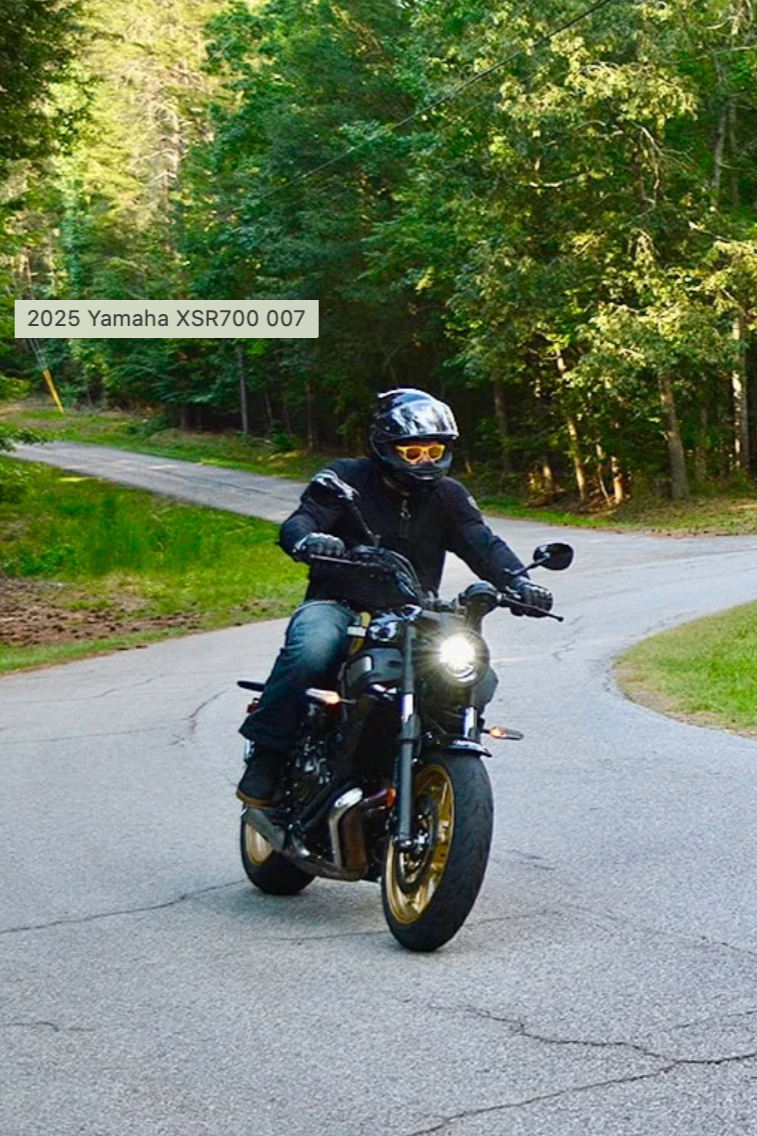Man riding a 2025 Yamaha XSR700.