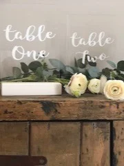 Prespex Table Numbers with Wooden White Base