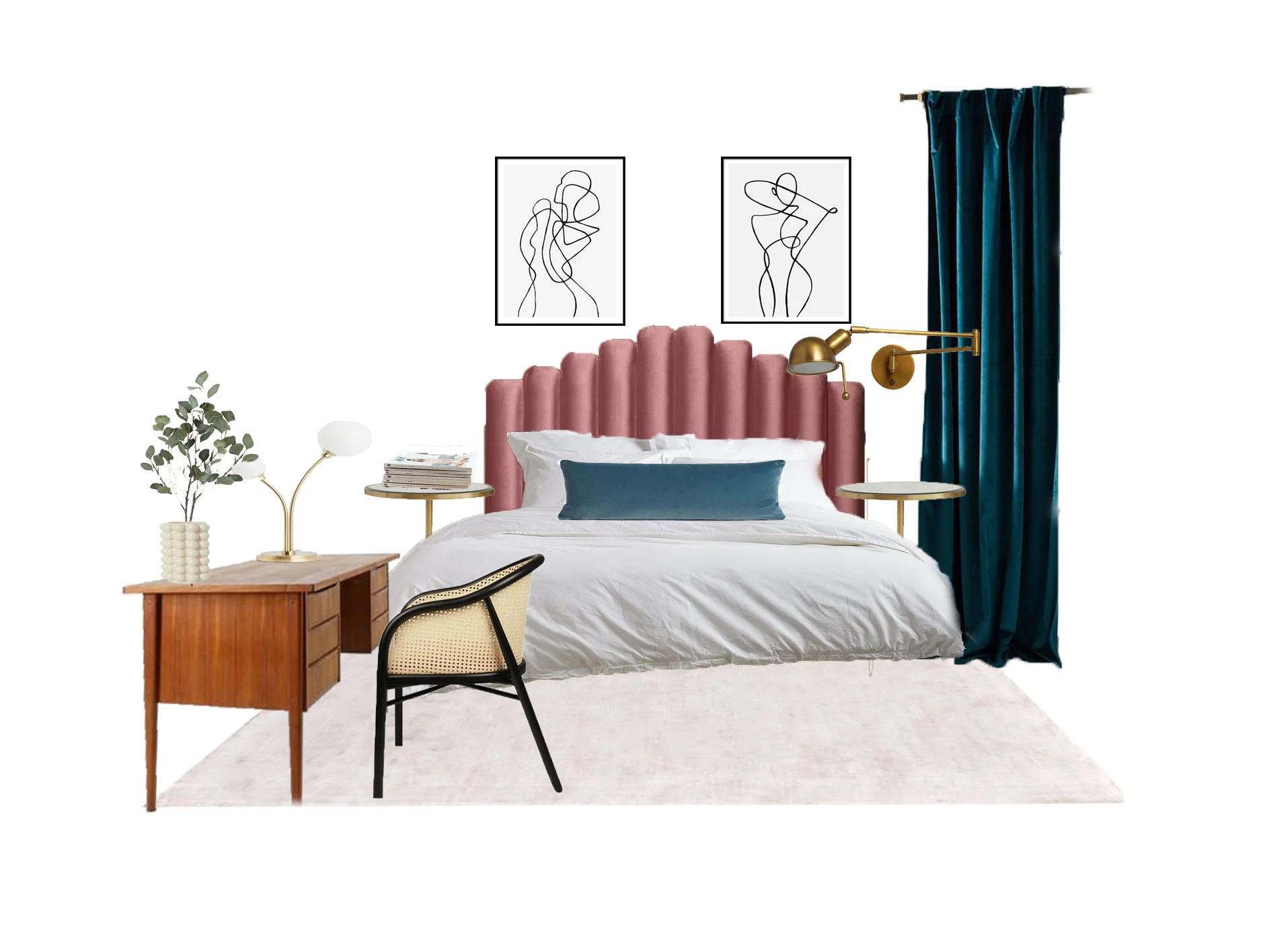 Teal Blush Bedroom With Brass Accents Oceane Raux