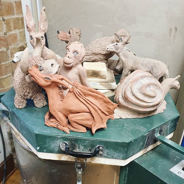 The animals from our animal sculpting workshop with @thejaneadamsgallery keeping warm on the hot kiln (and drying out!) 🐒🐕🐉🐌
-
-
#animalworkshop #janeadamsceramics #ceramics #pottery #warwickshire #claylife #ceramicartist #maker #handbuilding #ha